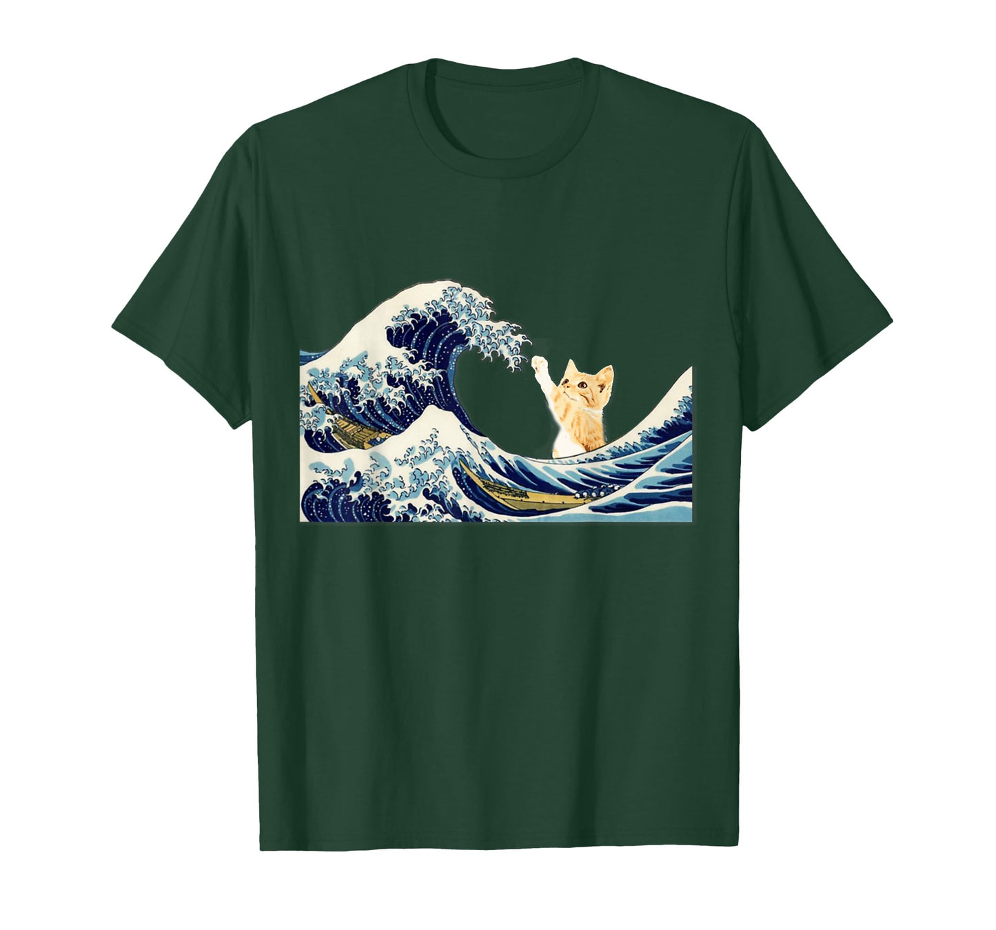 The Great Wave with Large Cat T-Shirt for Men Women Girls Kids