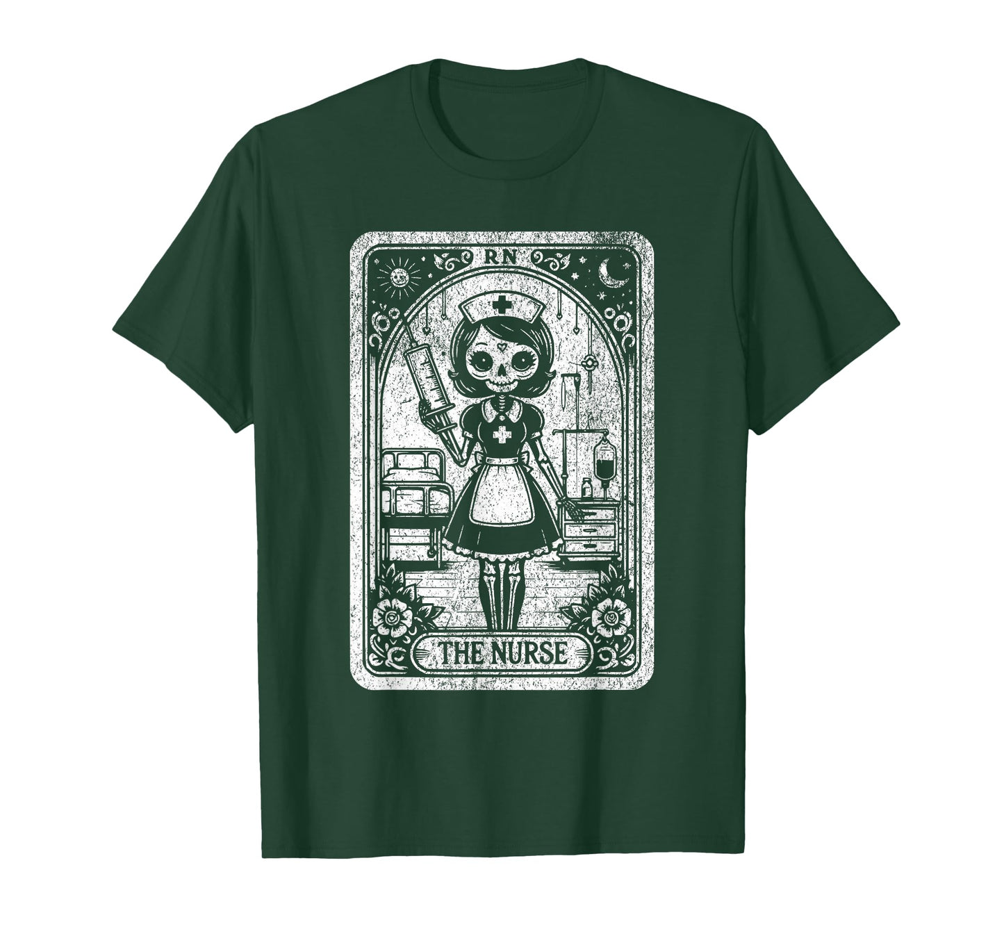 Funny Spooky Skeleton RN Nurse The Nurse Tarot Card Nursing T-Shirt