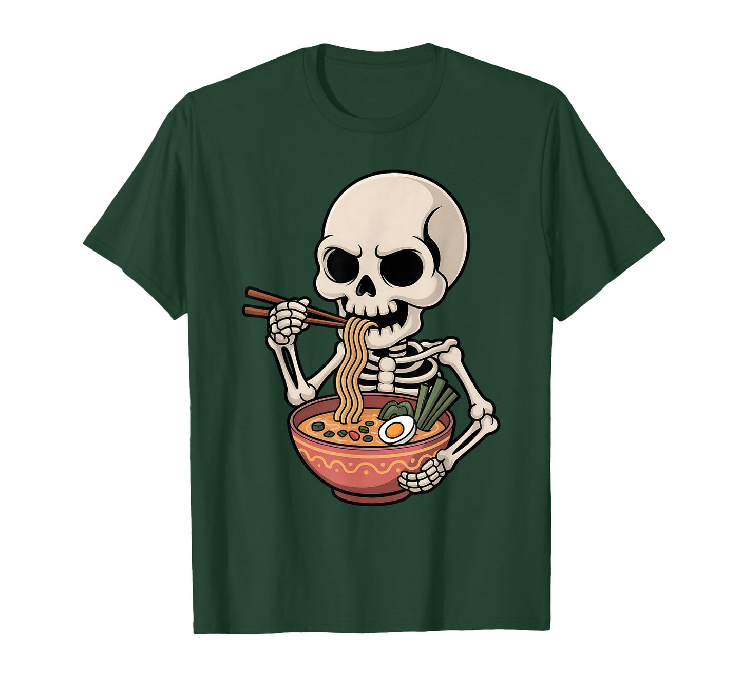 Cute Skeleton Eating Ramen Japanese Kawaii Spooky Noodles T-Shirt