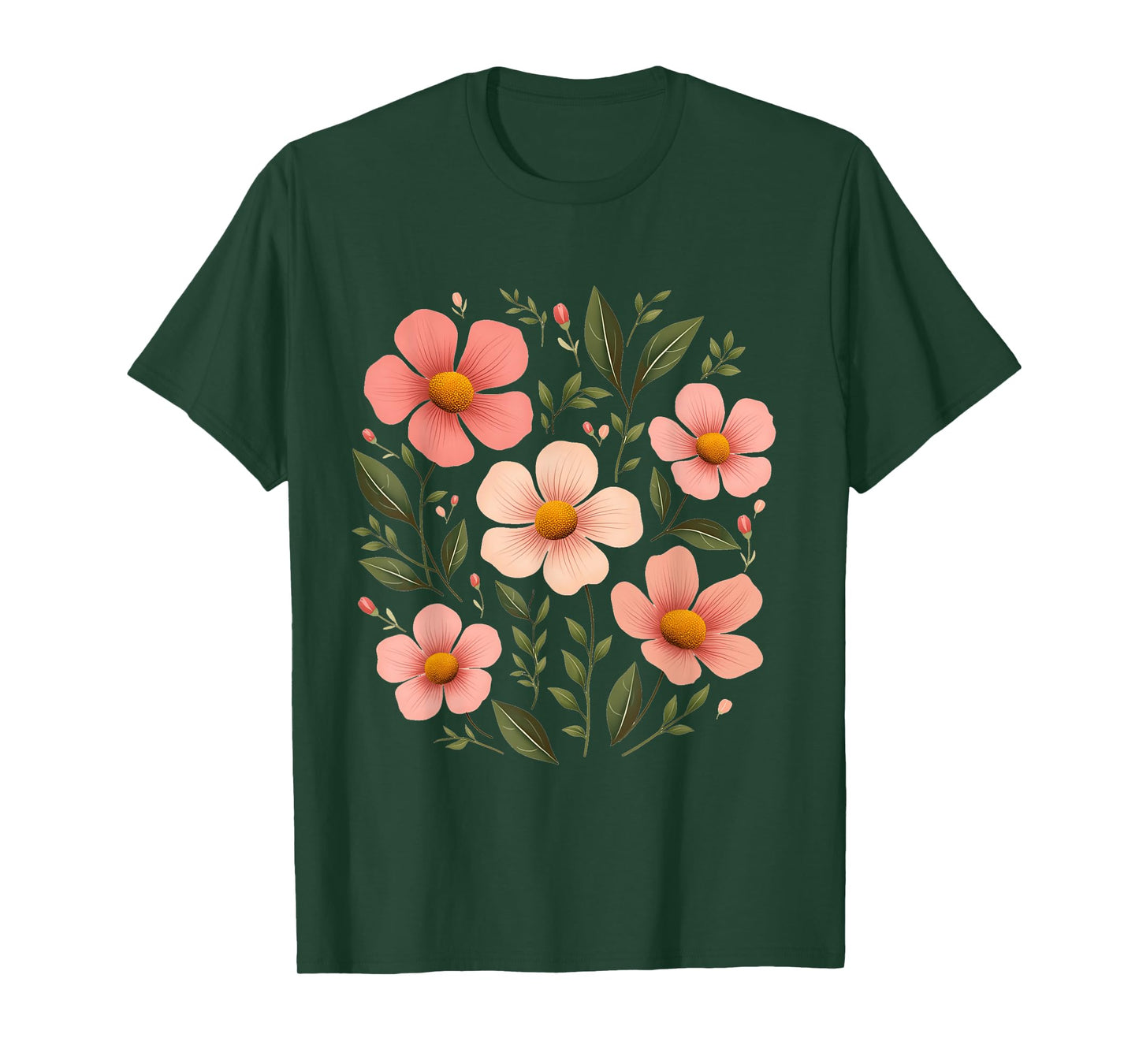 Botanical Pink Wildflowers Boho Floral T-Shirt
