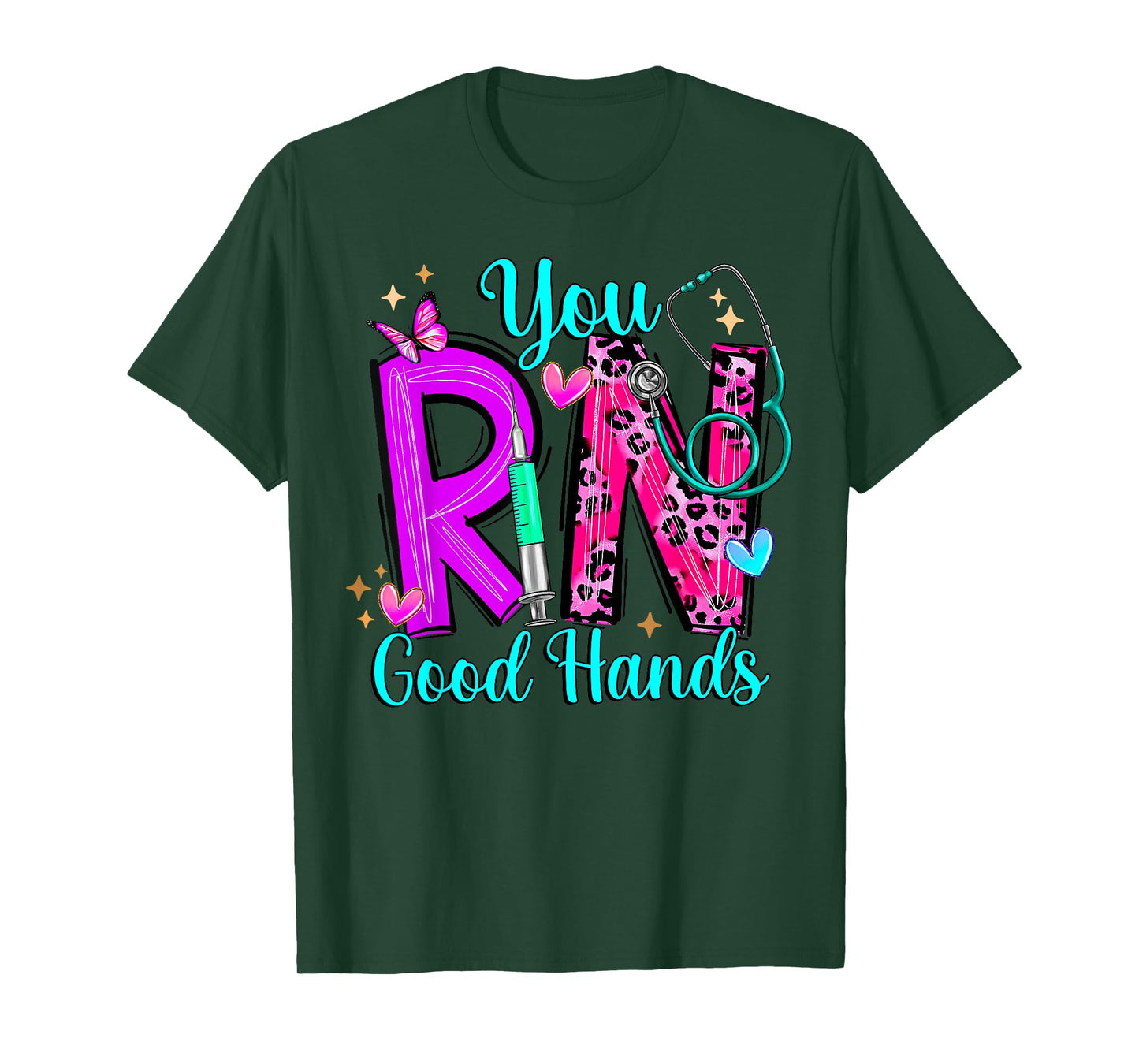 Groovy Registered Nurse You RN Good Hands Cute Stethoscope T-Shirt