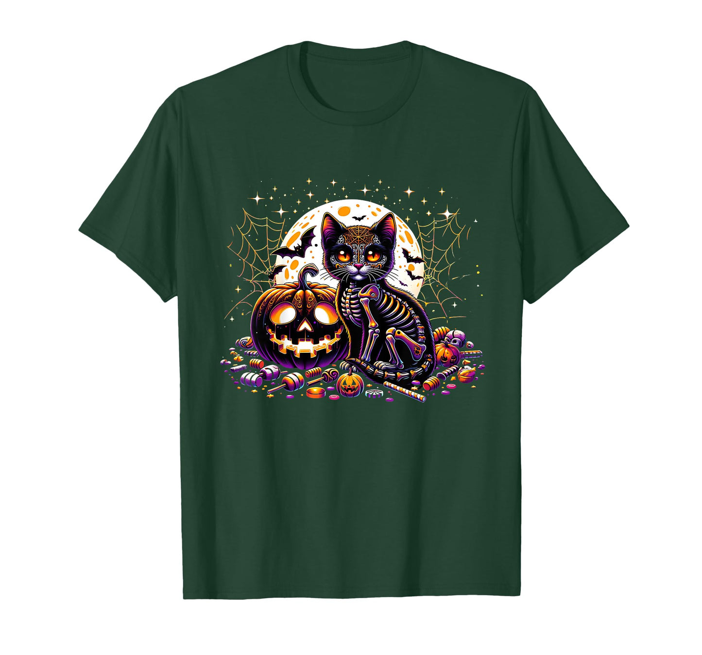 Halloween Skeleton Cat Kitten Spooky Animal Girls Graphic T-Shirt