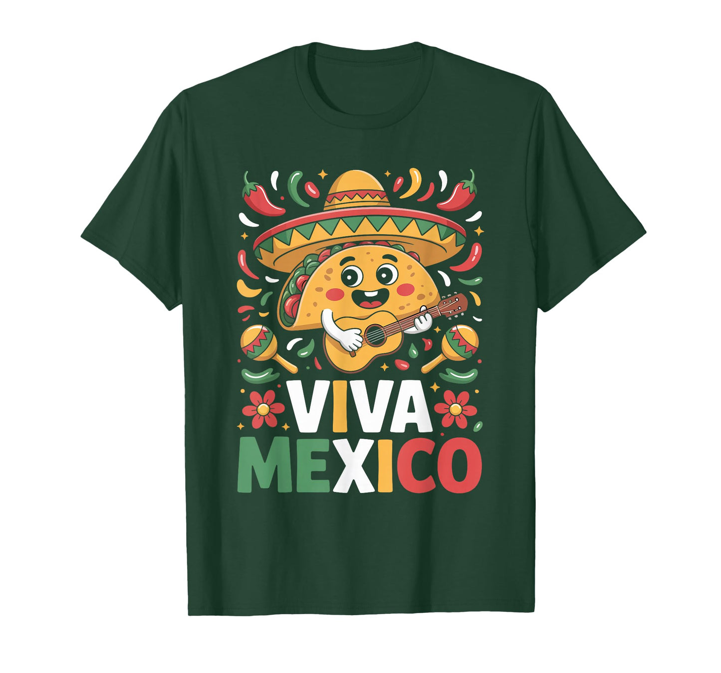 Viva Mexico Taco Guitar Sombrero Fiesta Celebration T-Shirt