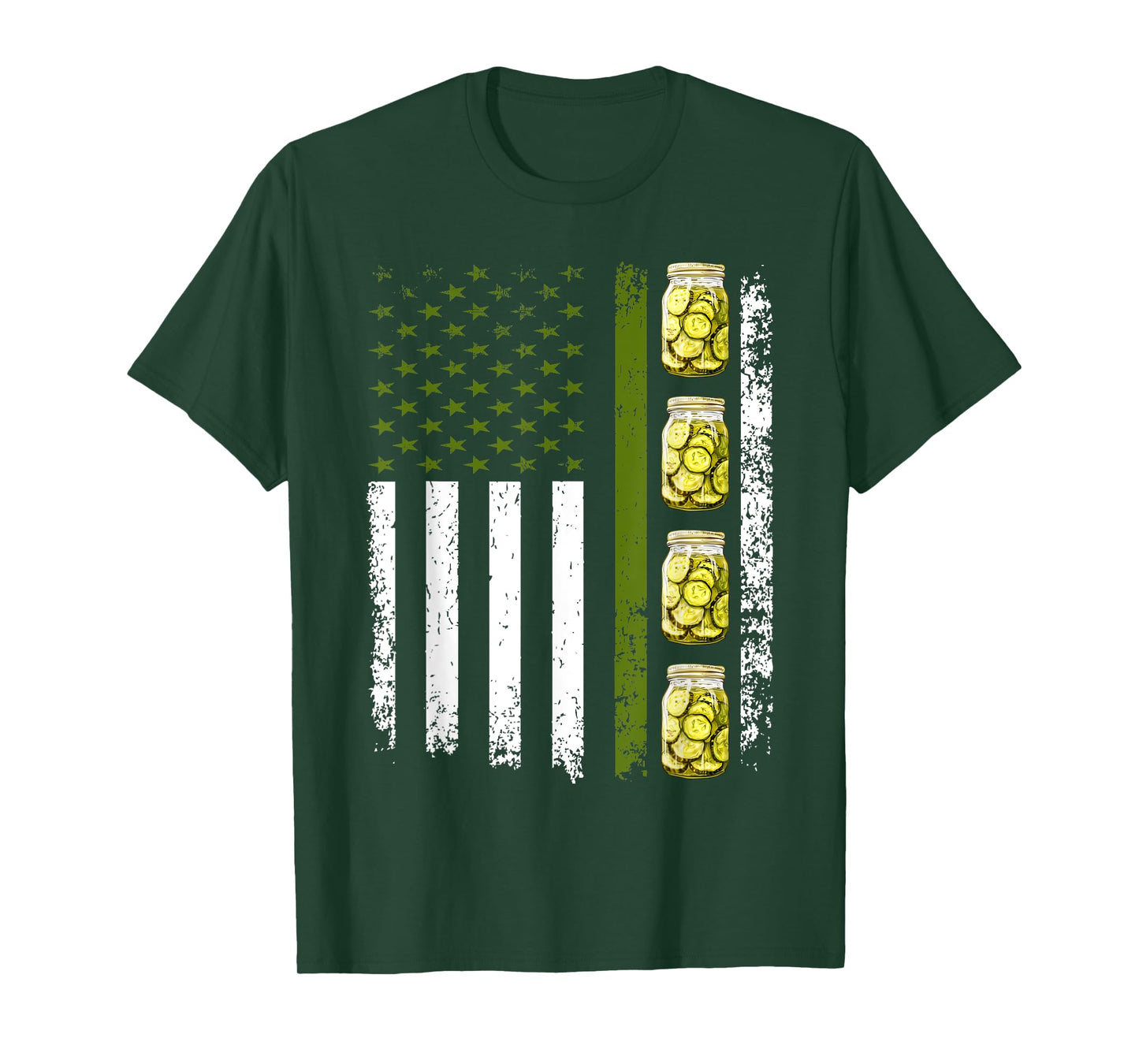 Funny Pickle Cucumber US American Flag Jar Of Sliced Pickles T-Shirt for Women Men