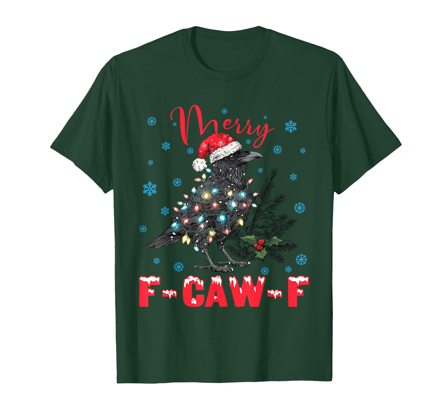 Merry F-Caw-F Christmas Black Crow Funny Black Bird Meme T-Shirt