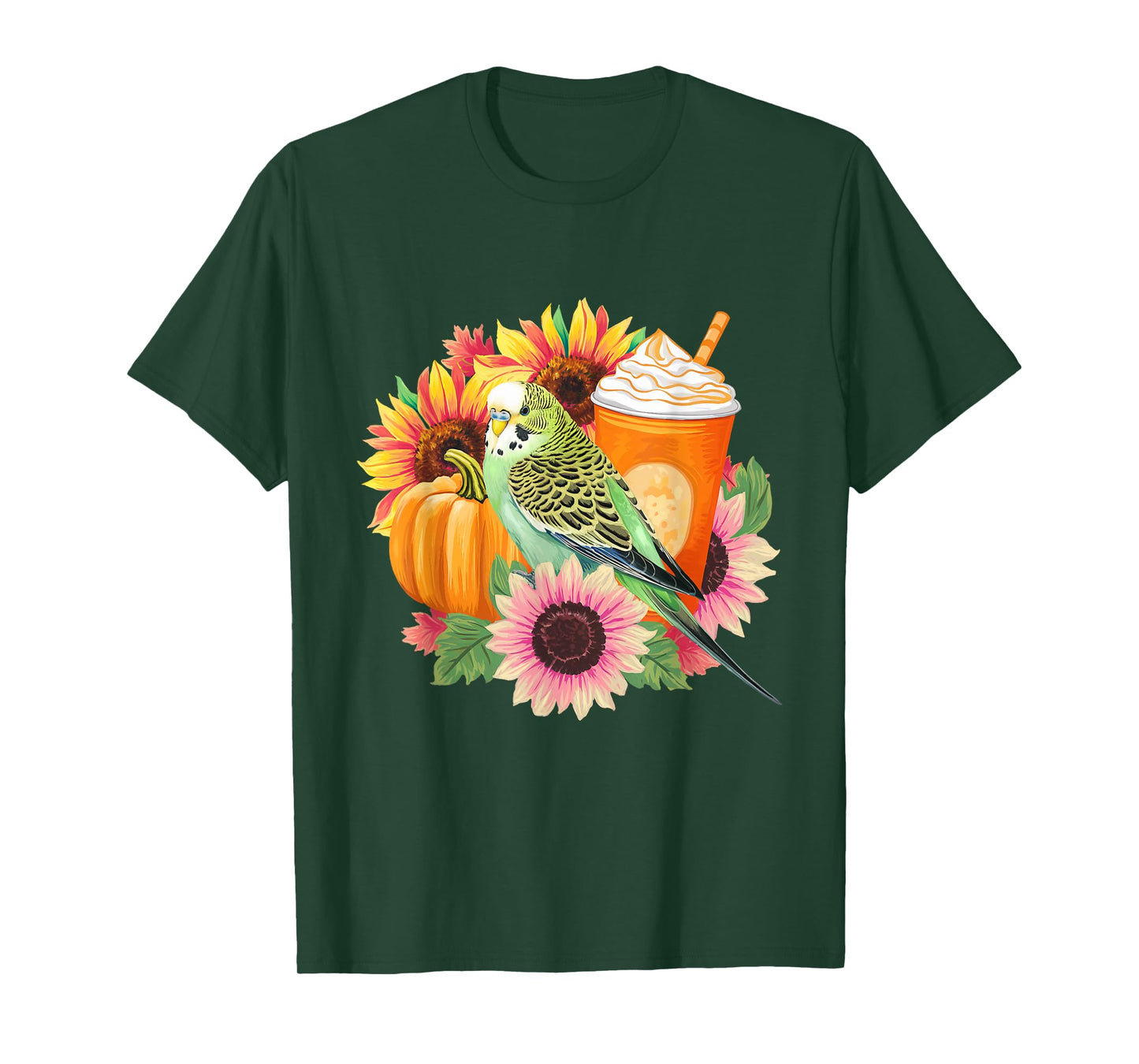 Budgies Autumn Love Pumpkin Latte and Flowers T-Shirt