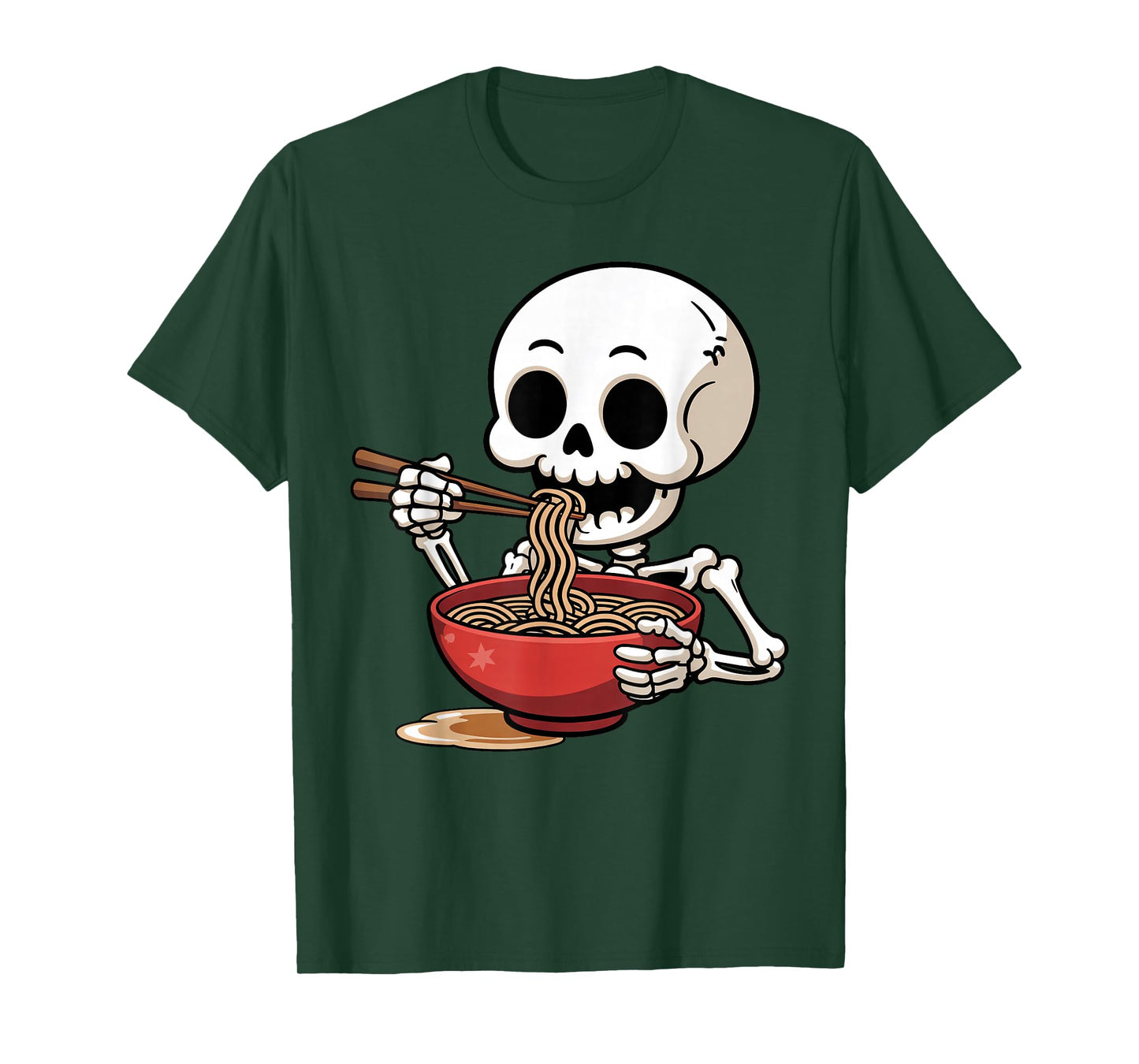 Skeleton Eating Ramen Noodle Bowl Halloween Trick or Treat T-Shirt