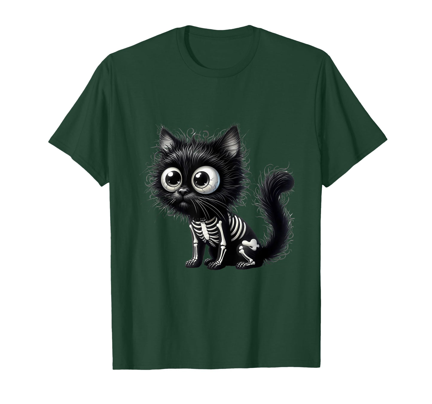 Cute cat Kitten Halloween Black Skeleton Cartoon T-Shirt
