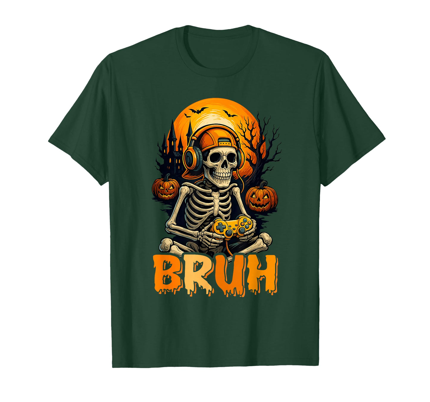 Bruh Skeleton Gamer Video Halloween Gaming Boys Men Kids T-Shirt