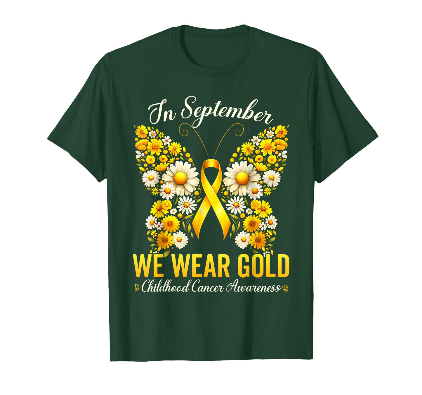 Retro I Wear Gold for Childhood Cancer Awareness Butterfly T-Shirt