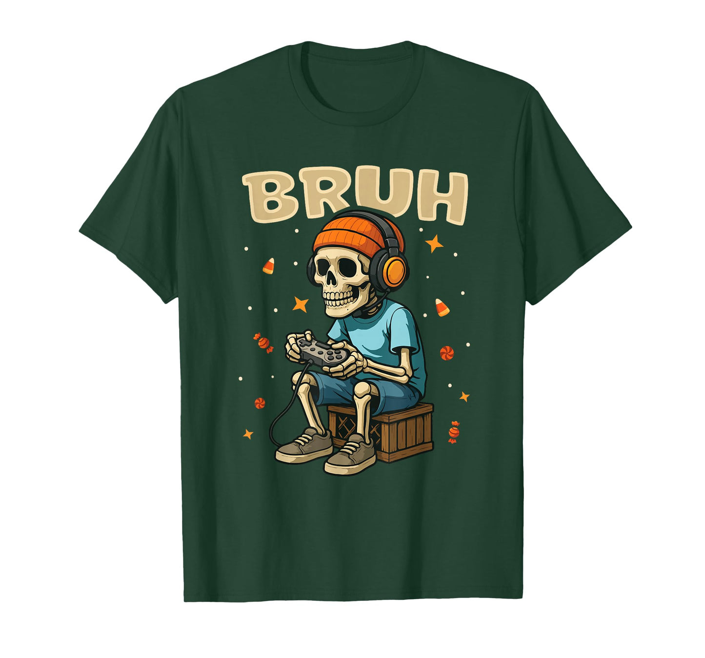 Bruh Halloween Skeleton Video Game for Boys Kids Gamer T-Shirt