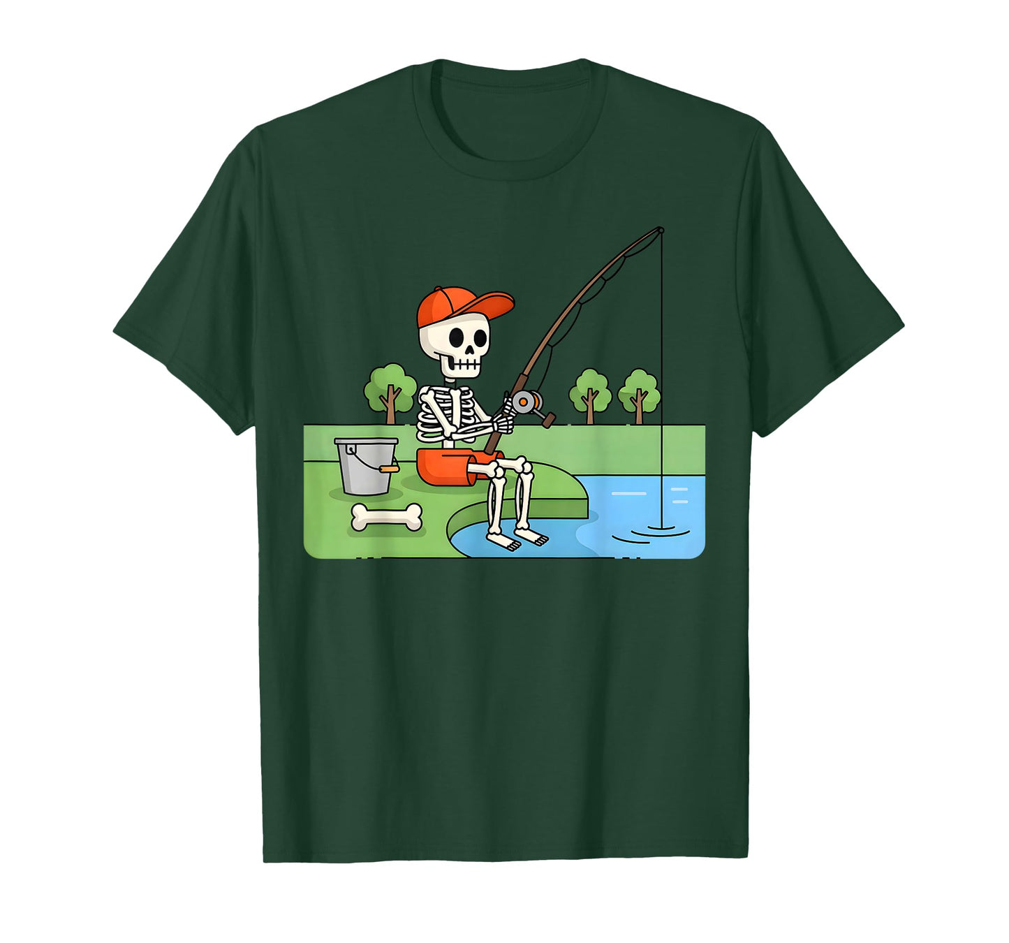 Skeleton Fishing Halloween Costume Funny Fishing Boys Kids T-Shirt