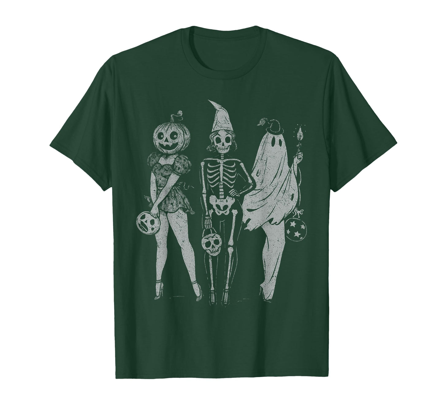Retro Halloween Spooky Squad Skeleton Ghost Pumpkin T-Shirt