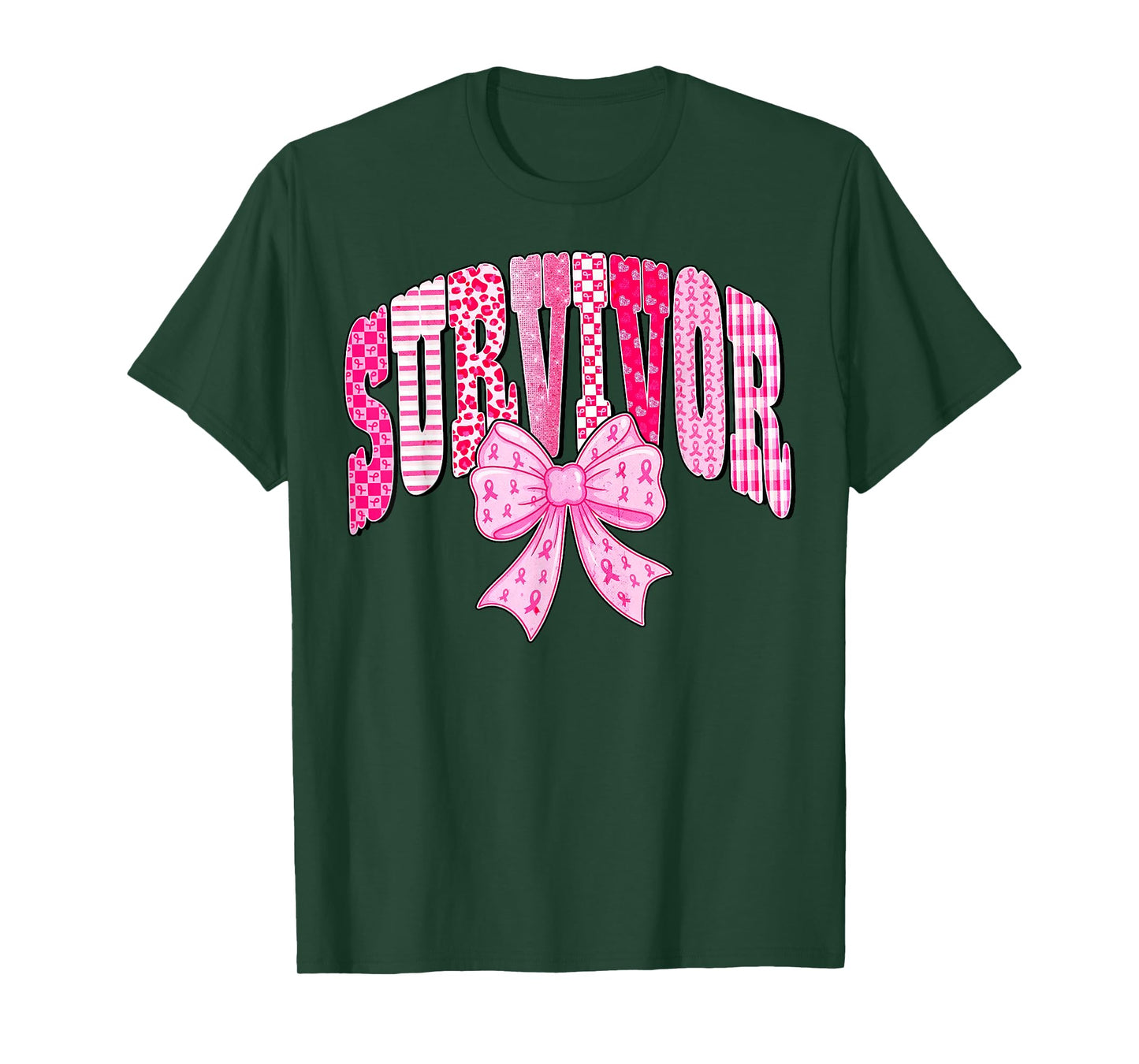 Survivor Pink Ribbon Coquette Bow Breast Cancer Awareness T-Shirt
