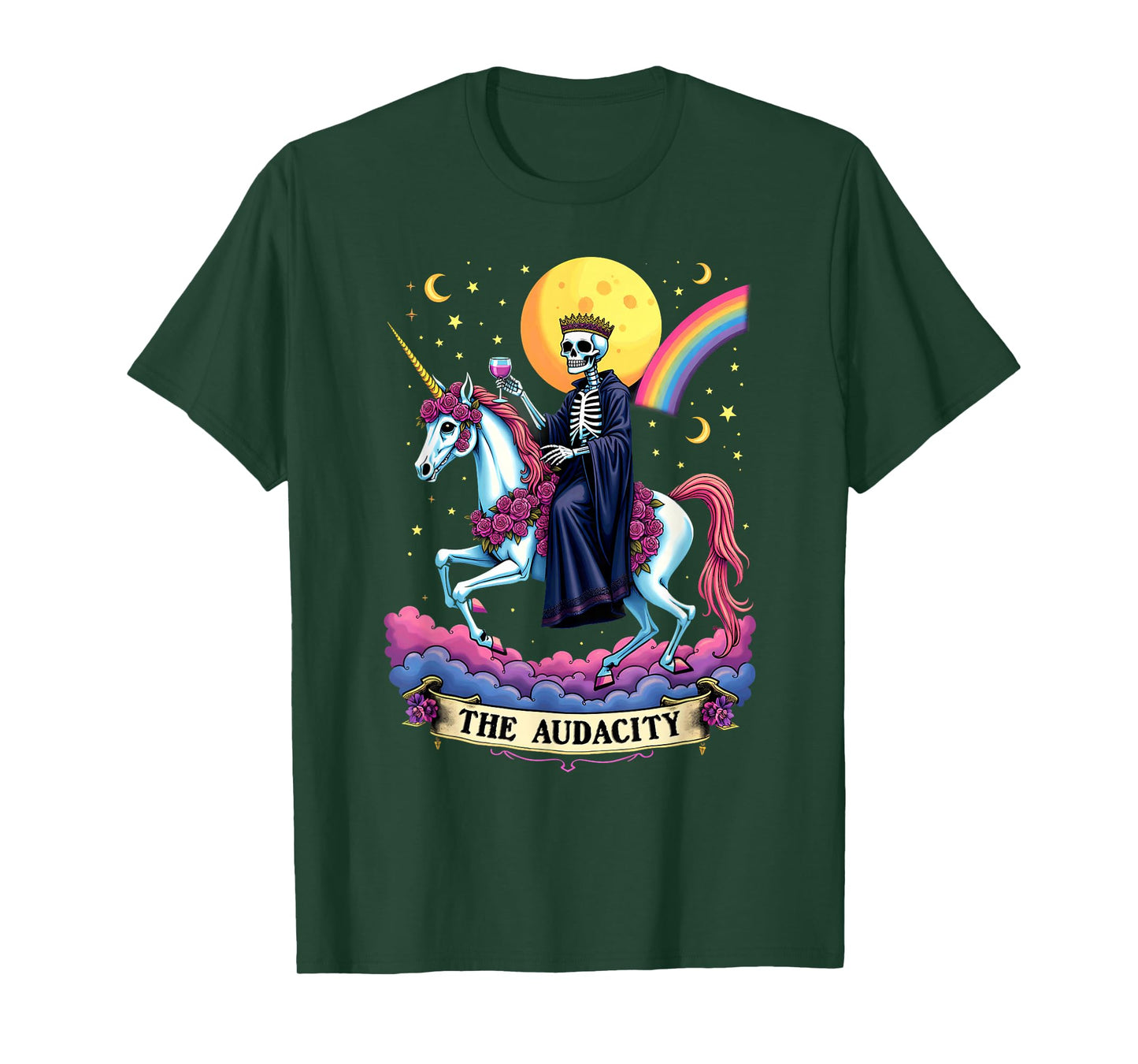 Tarot Card The Audacity King Skeleton Riding Unicorn T-Shirt