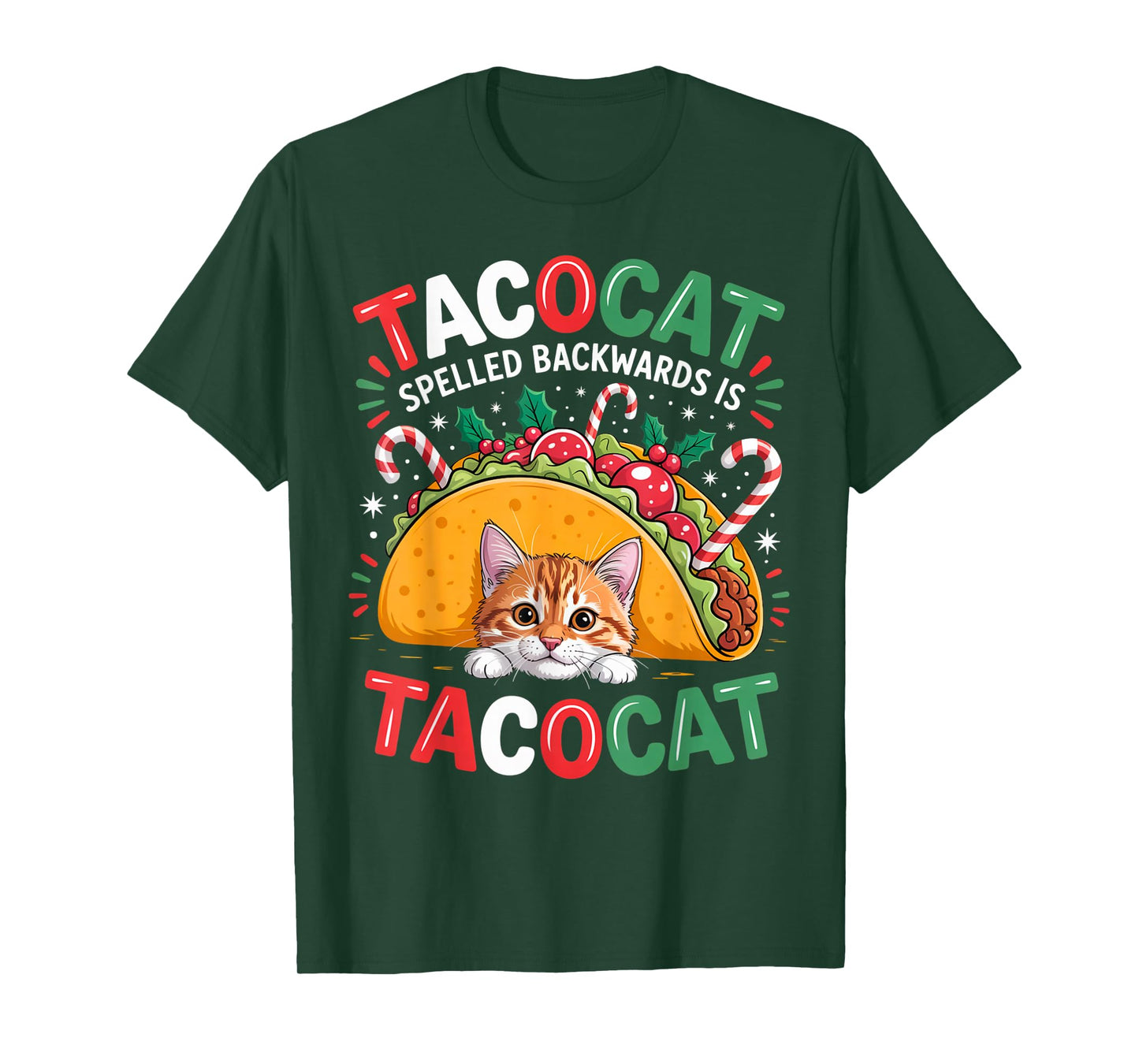 Tacocat Spelled Backwards is Taco cat Funny Cat Xmas Costume T-Shirt