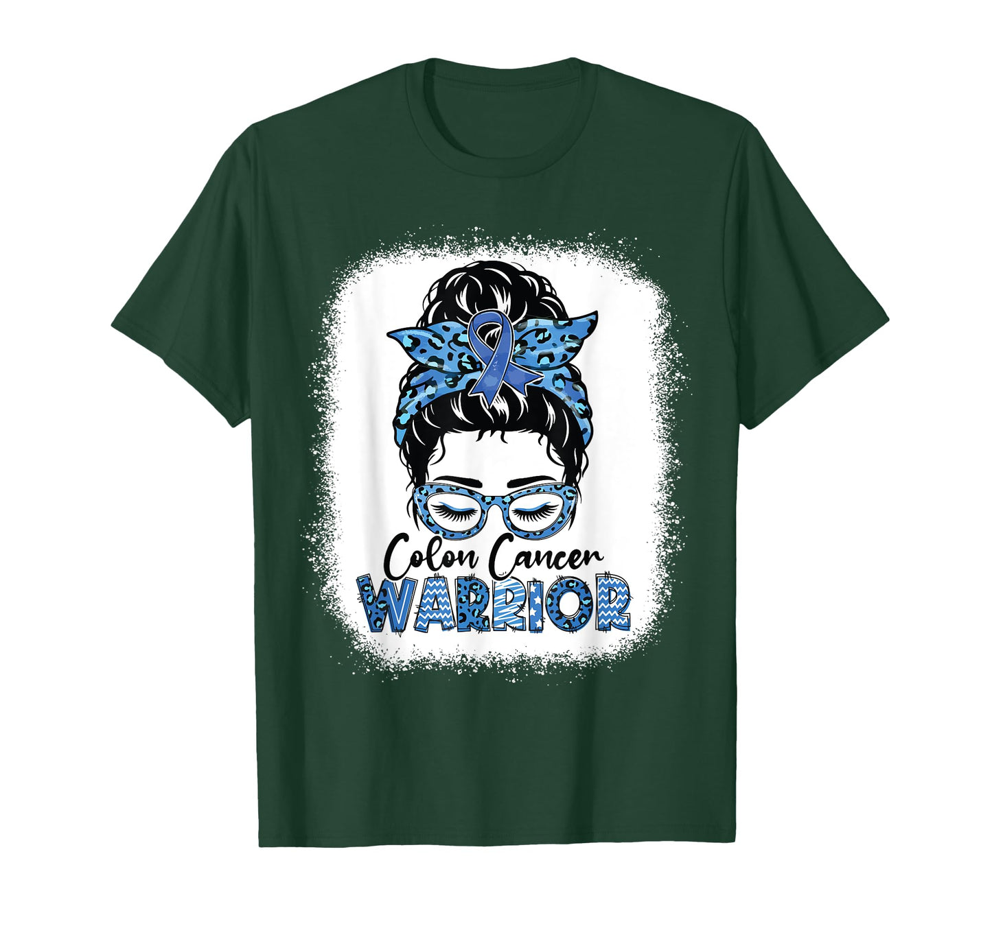 Colon Cancer Awareness Supprt Squad Blue Ribbon Messy Bun T-Shirt