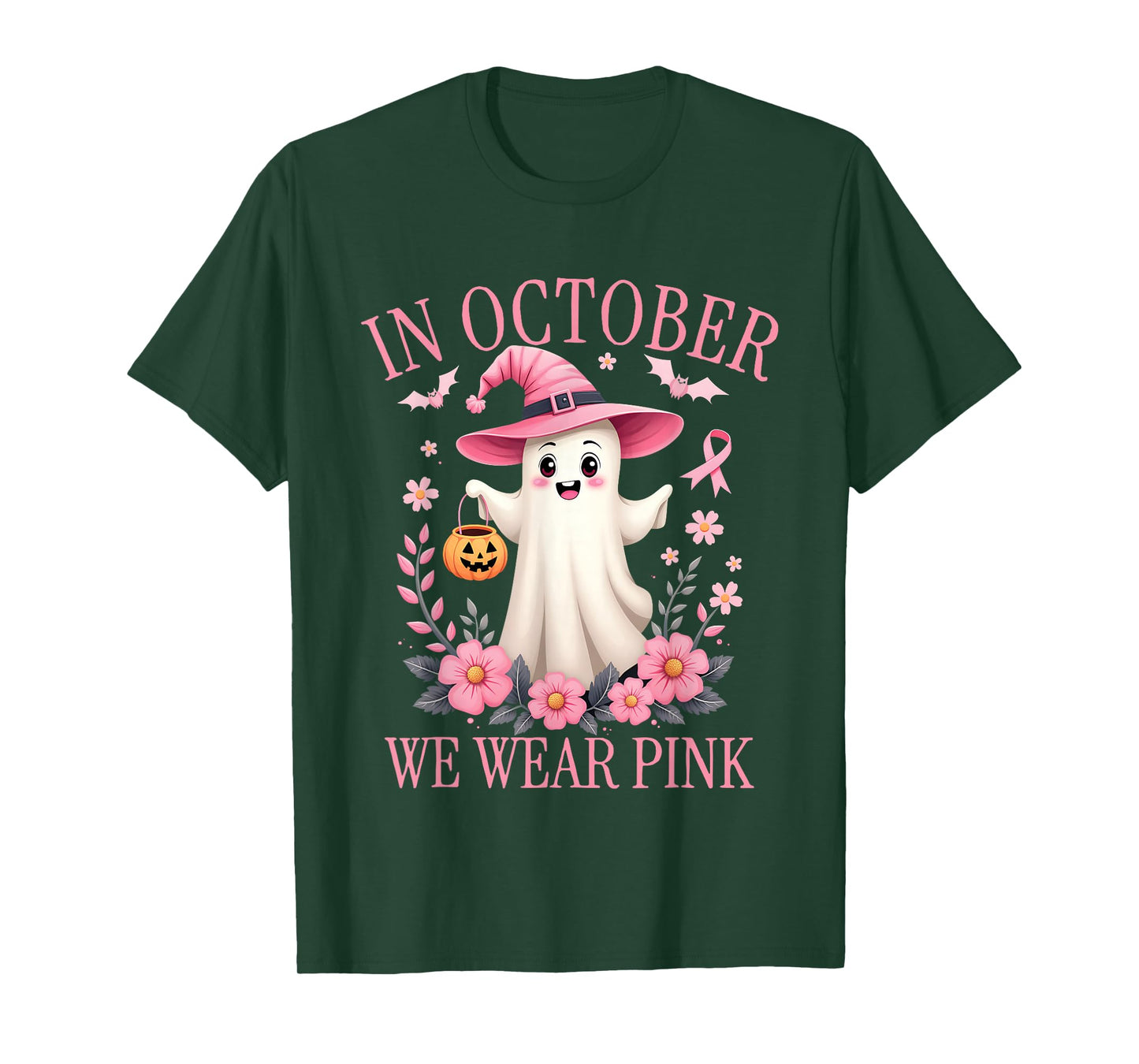 In October We Wear Pink Breast Cancer Awareness Halloween T-Shirt