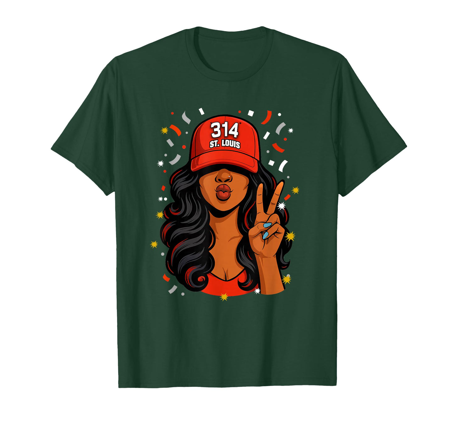 St. Louis 314 Black Woman Wearing Red Hat T-Shirt - T-Shirt | Forest
