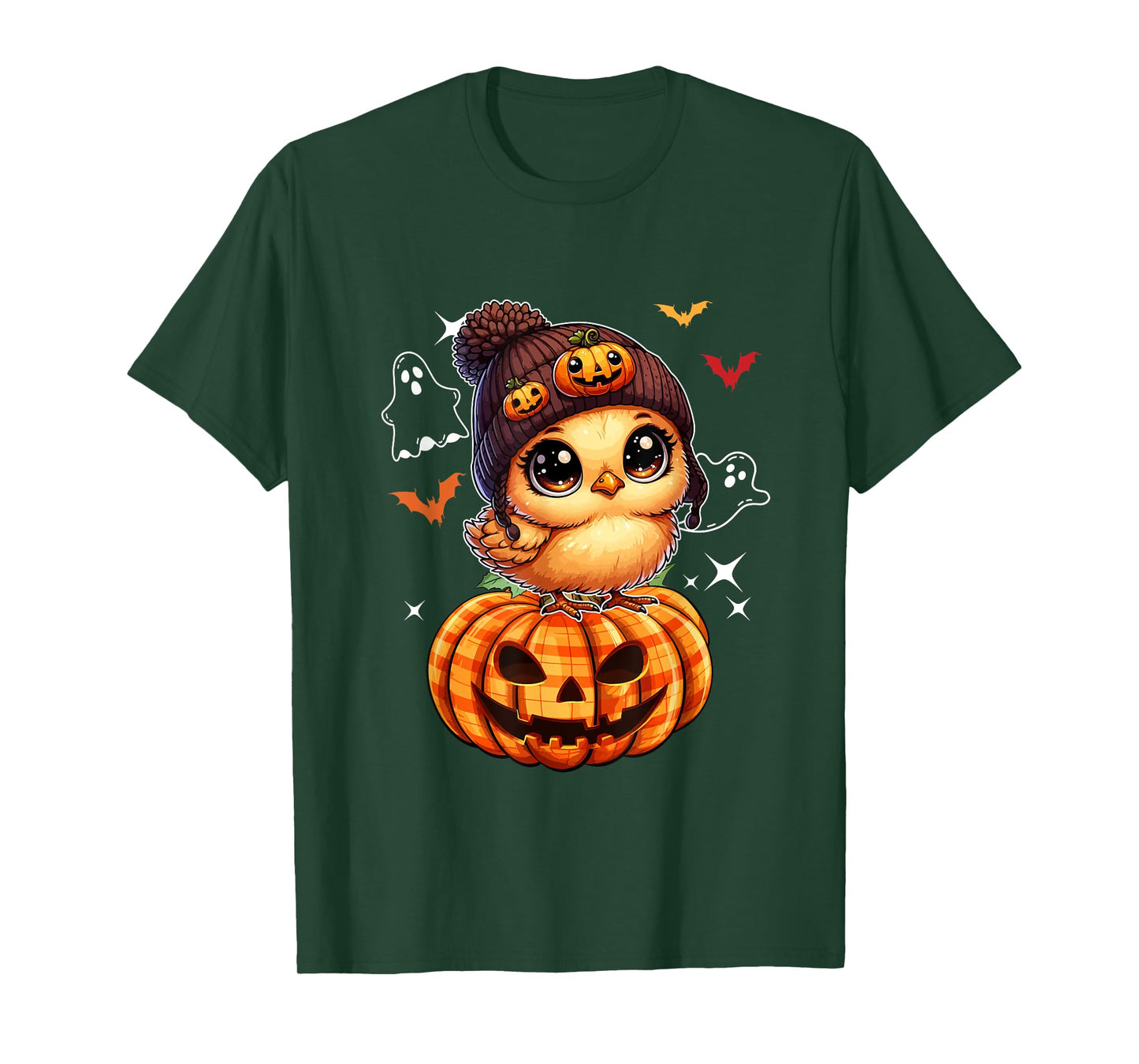 Chicken Wearing Knitted Hat Halloween Carved Pumpkins Farmer T-Shirt