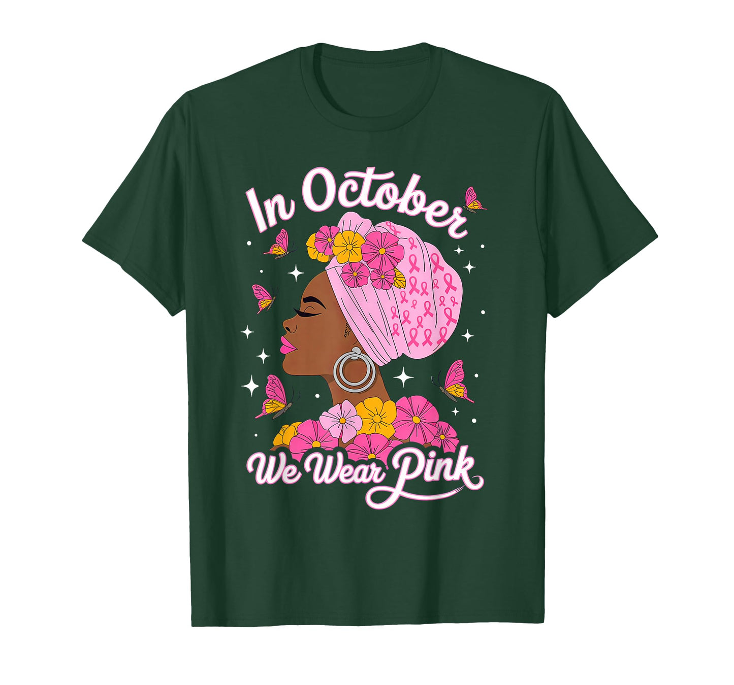 In October We Wear Pink Black Woman Breast Cancer Awareness T-Shirt