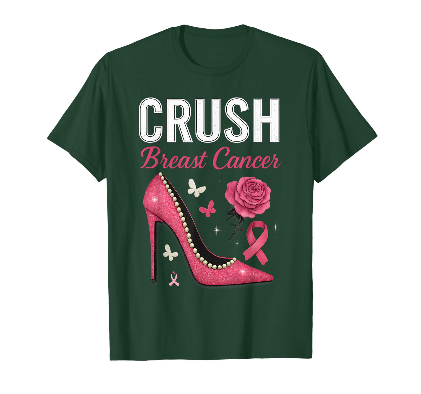 Bling Floral Pink Ribbon Crush Breast Cancer Awareness T-Shirt