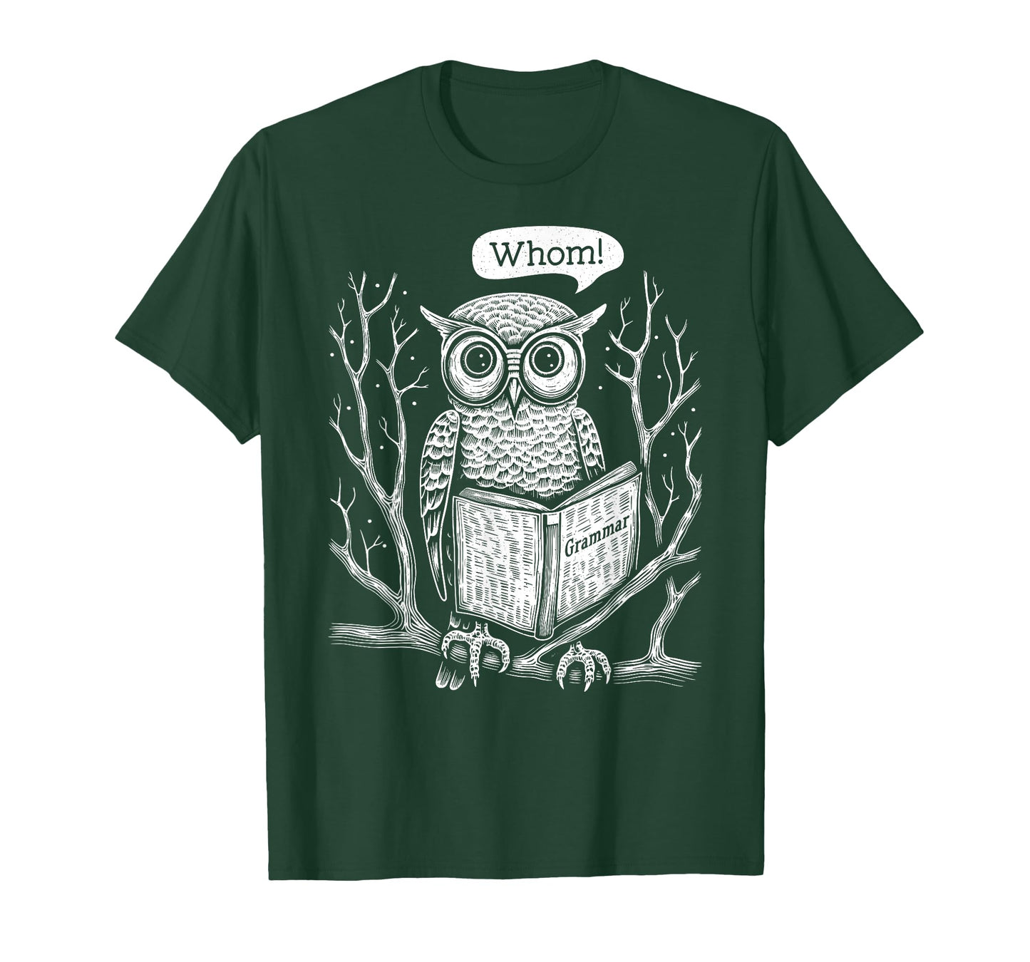 Owl Whom Who Grammar Book – Funny English Teacher Writer T-Shirt for Men Women