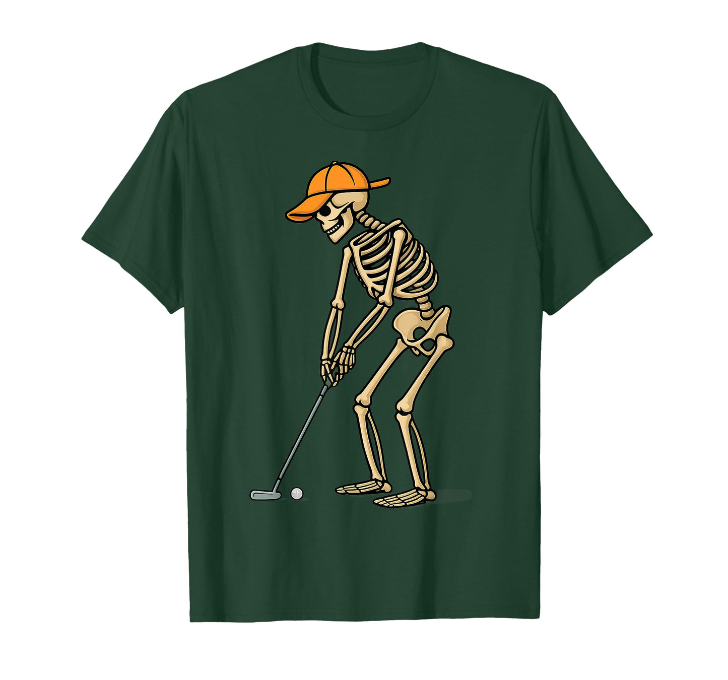 Halloween Skeleton Dad Golfer Putting - Funny Golf Dad Tee T-Shirt