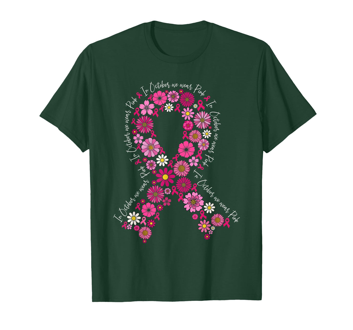 in October We Wear Pink Breast Cancer Awareness Flowers T-Shirt