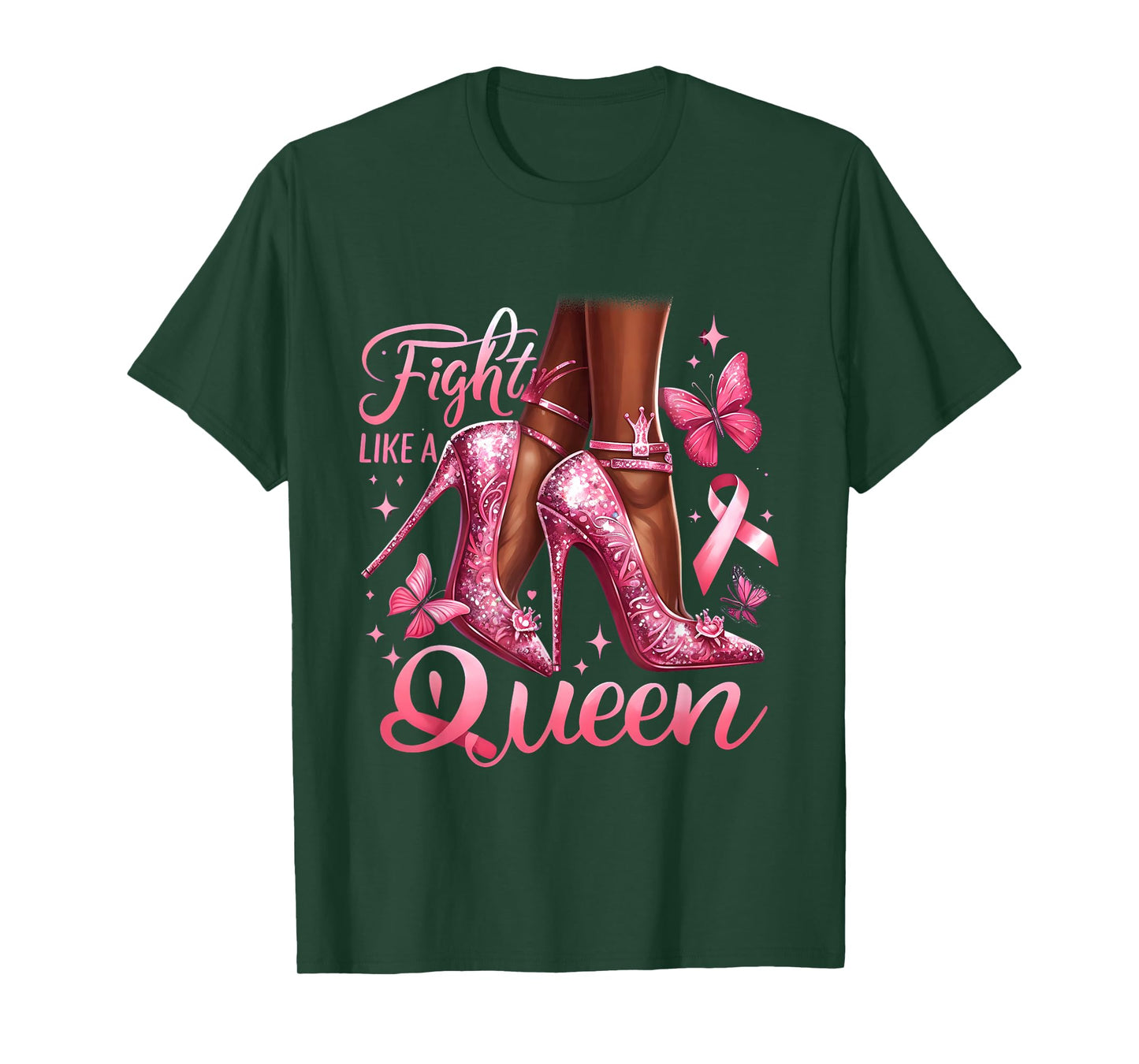 Fight Like A Queen Breast Cancer Awareness Black Woman Queen T-Shirt