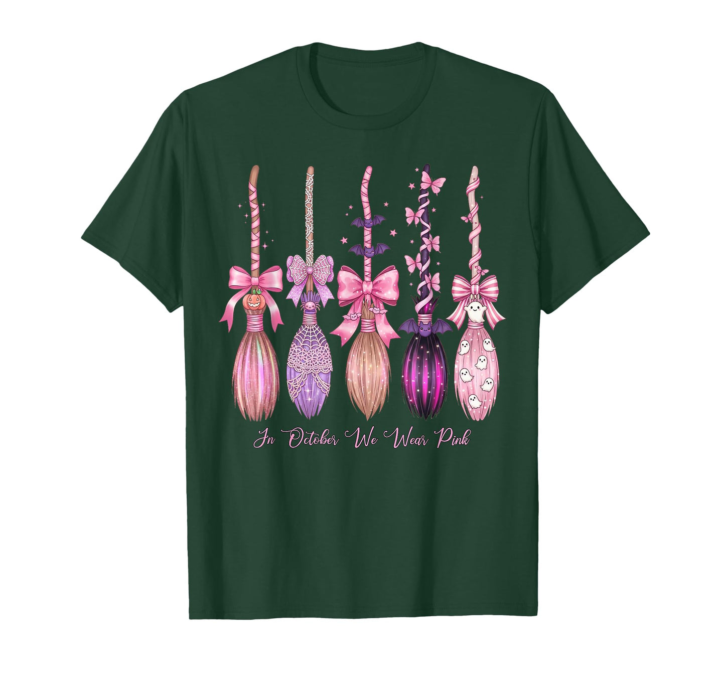 Retro in October We Wear Pink Witch Breast Cancer Awareness T-Shirt