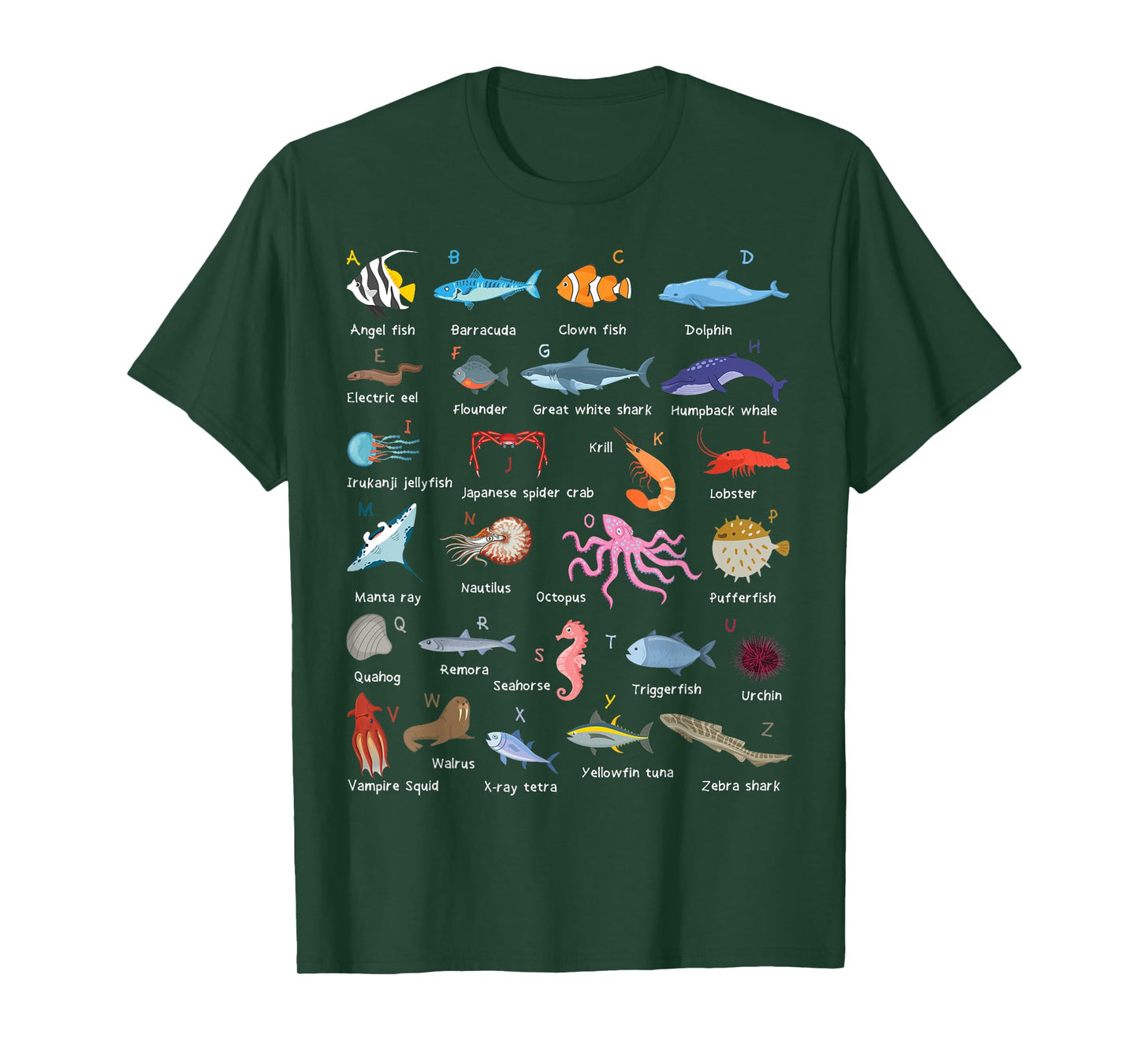 A-Z Ocean Life Exploration - Sea Creatures Alphabet T-Shirt