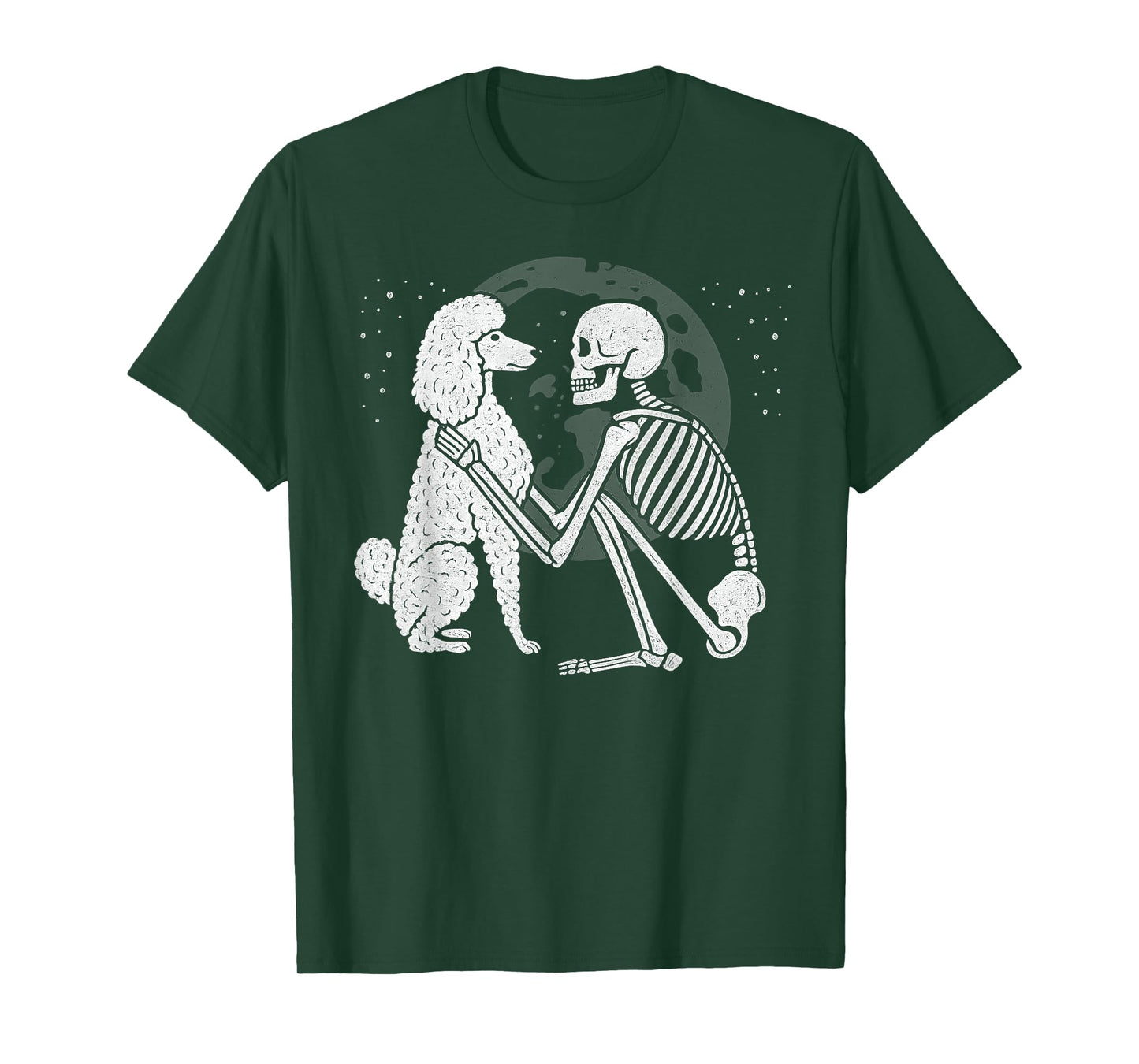 Poodle Skeleton Moon Halloween Dog Lover T-Shirt