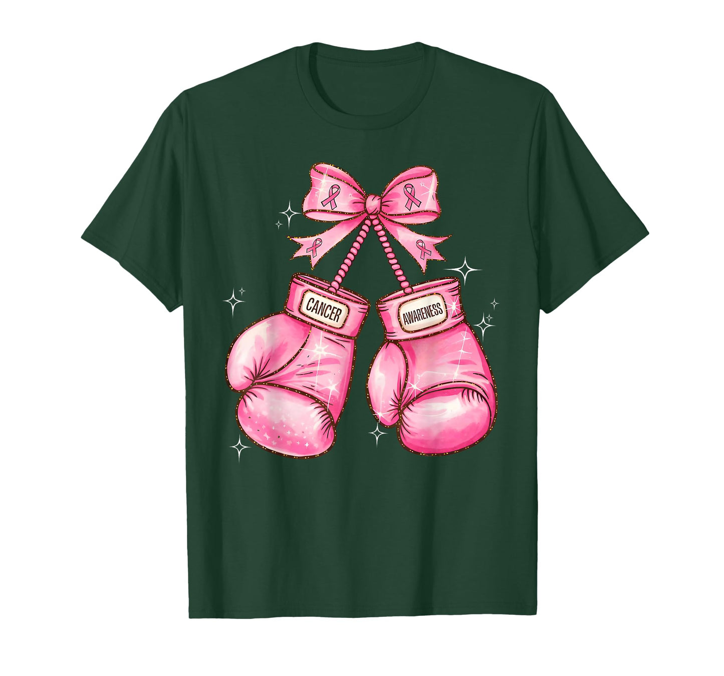 Pink Ribbon Coquette Bow Boxing Gloves Breast Cancer Warrior T-Shirt
