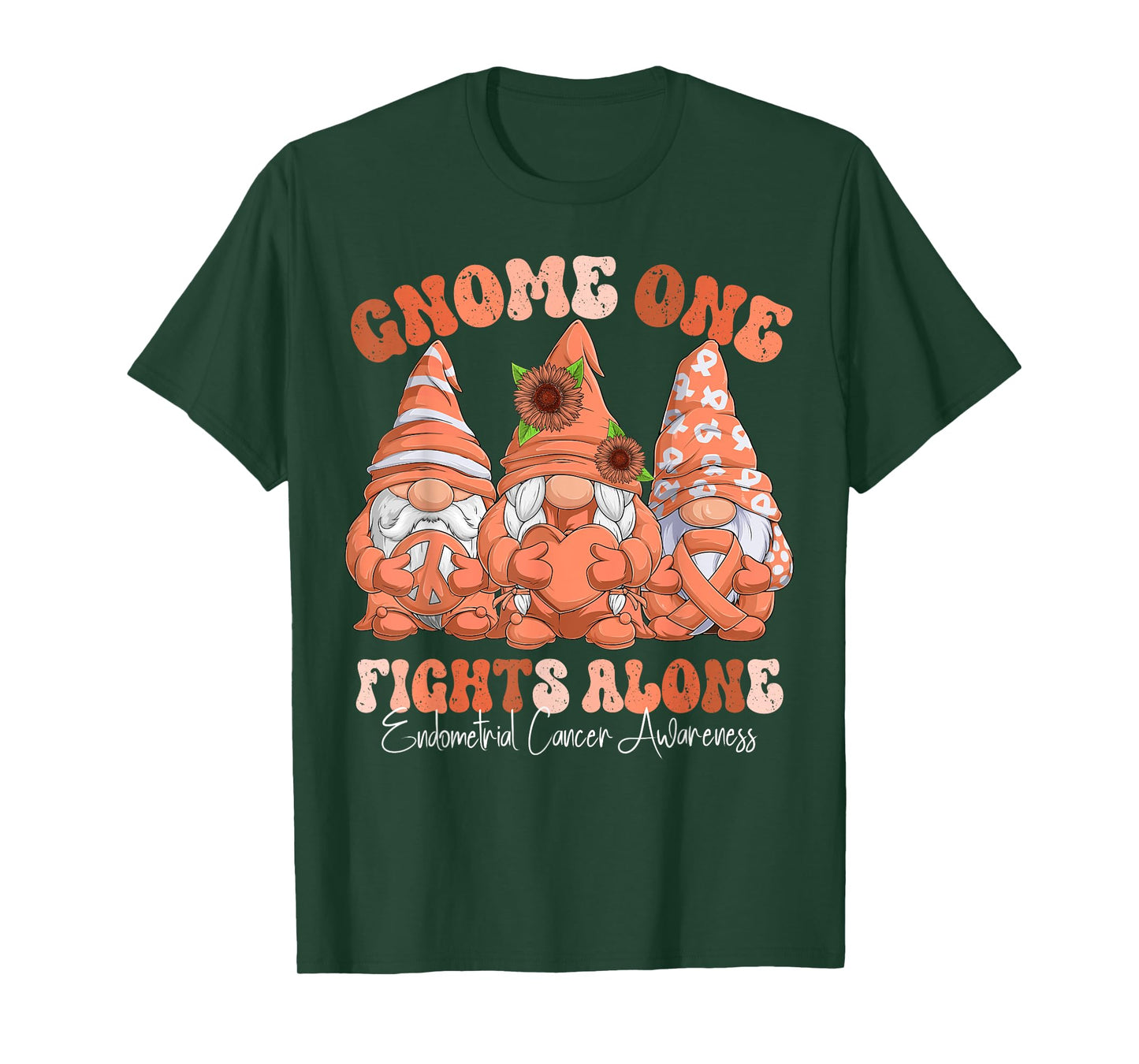 Endometrial Cancer Awareness Month Peach Ribbon Gnomies T-Shirt