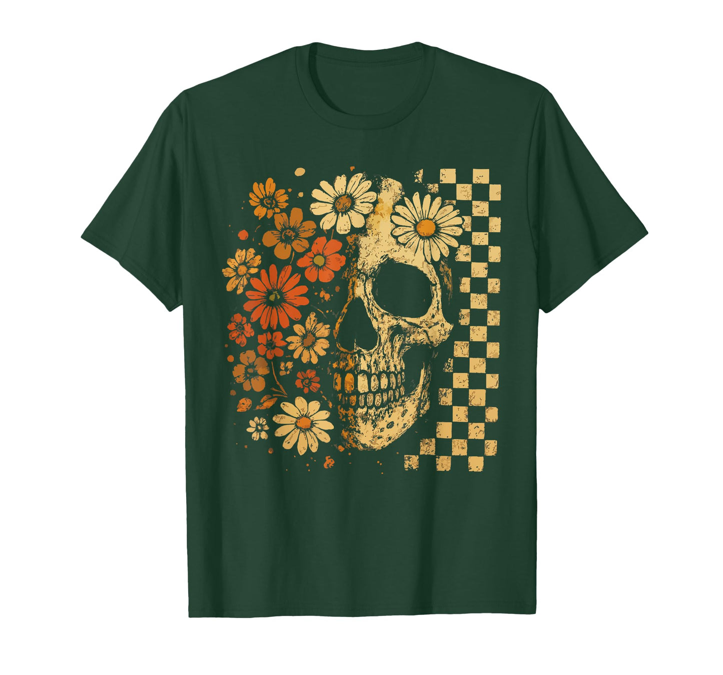 Floral Skull Grunge Retro Aesthetic Design T-Shirt