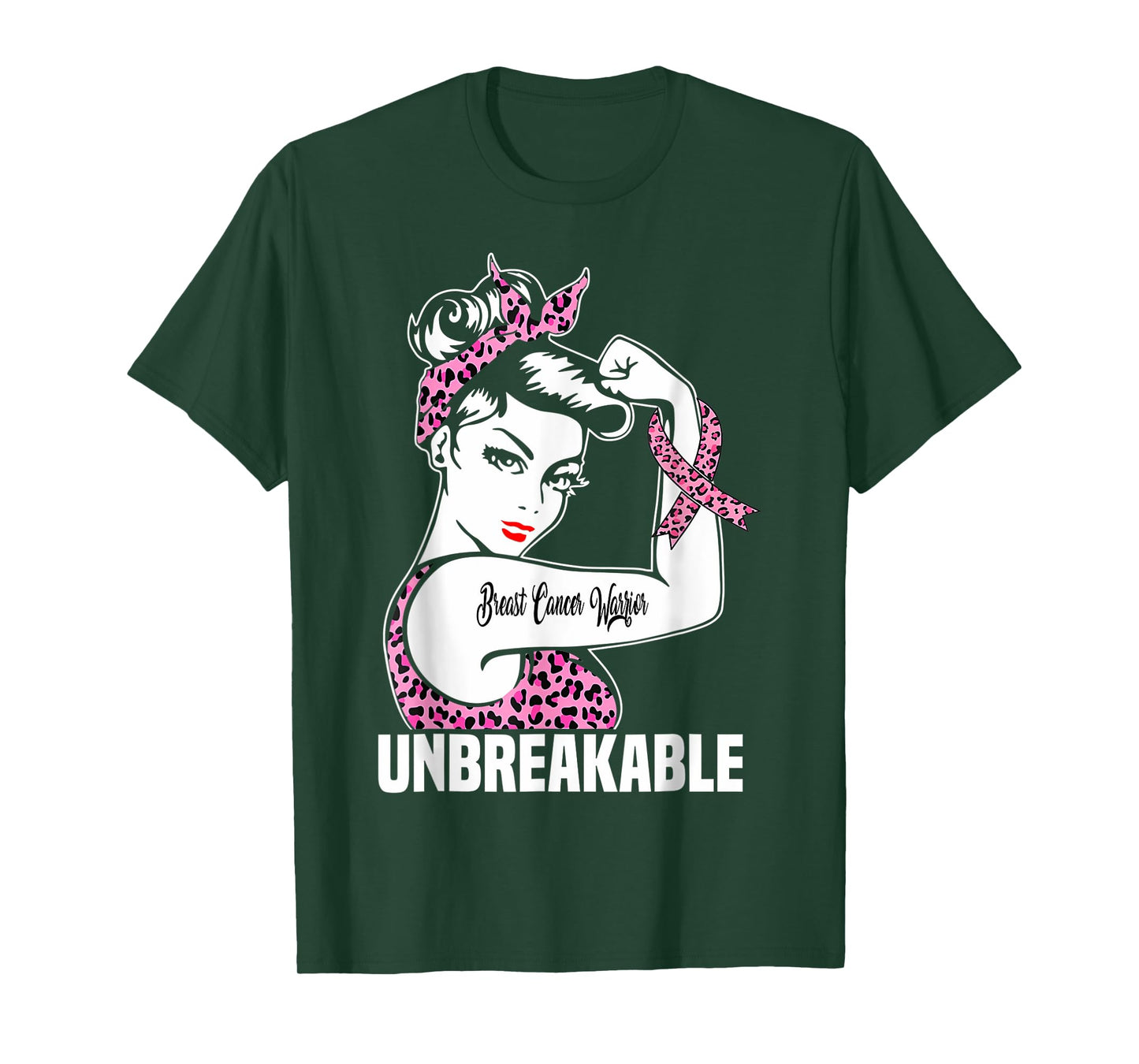 Pink Ribbon Breast Cancer Warrior Unbreakable Leopard T-Shirt