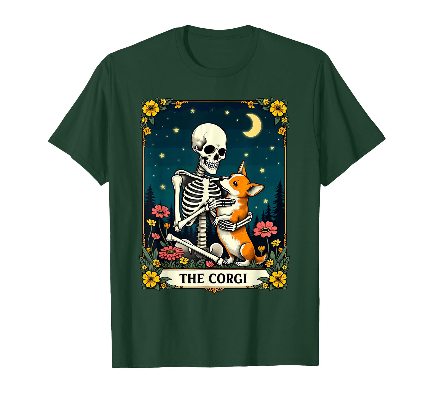 Gothic Tarot Card The Corgi Skeleton Halloween T-Shirt