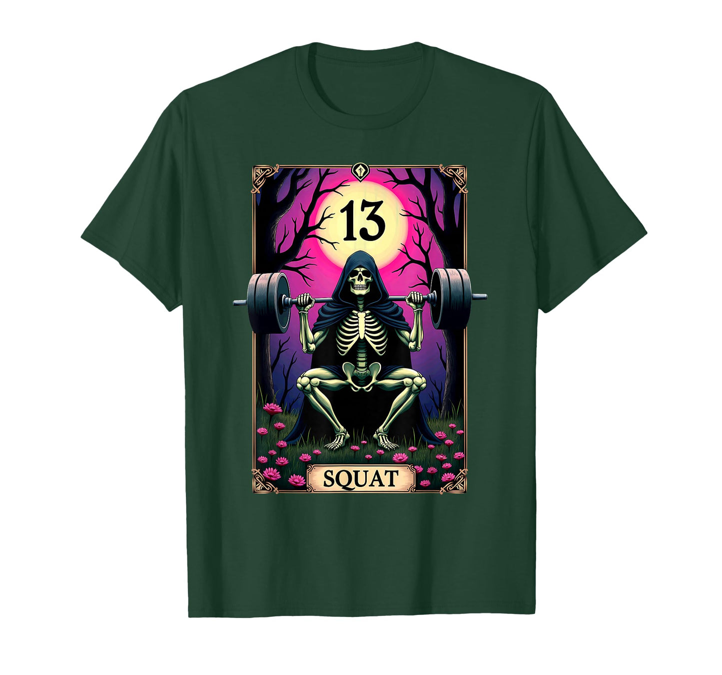 Gothic Tarot Card Skeleton Squat Weightlifting T-Shirt
