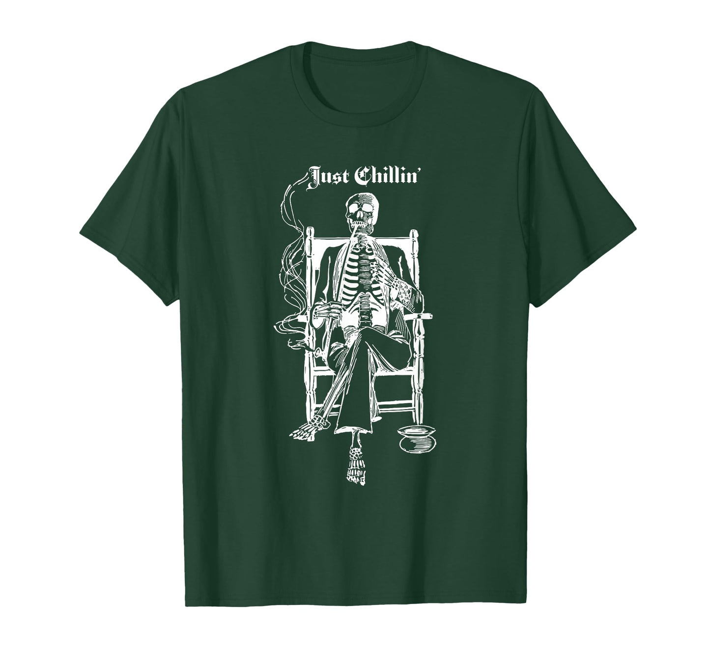 Just Chillin Vintage Pipe Smoking Halloween Skeleton T-Shirt