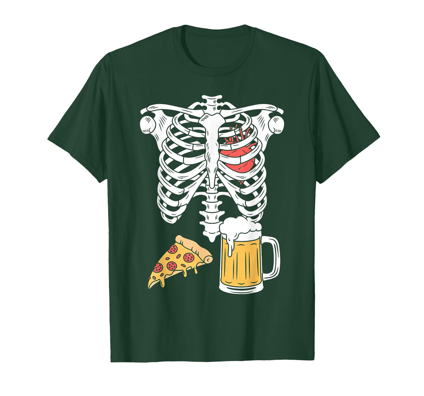 Funny Skeleton Heart Pregnancy Pizza Beer T-Shirt