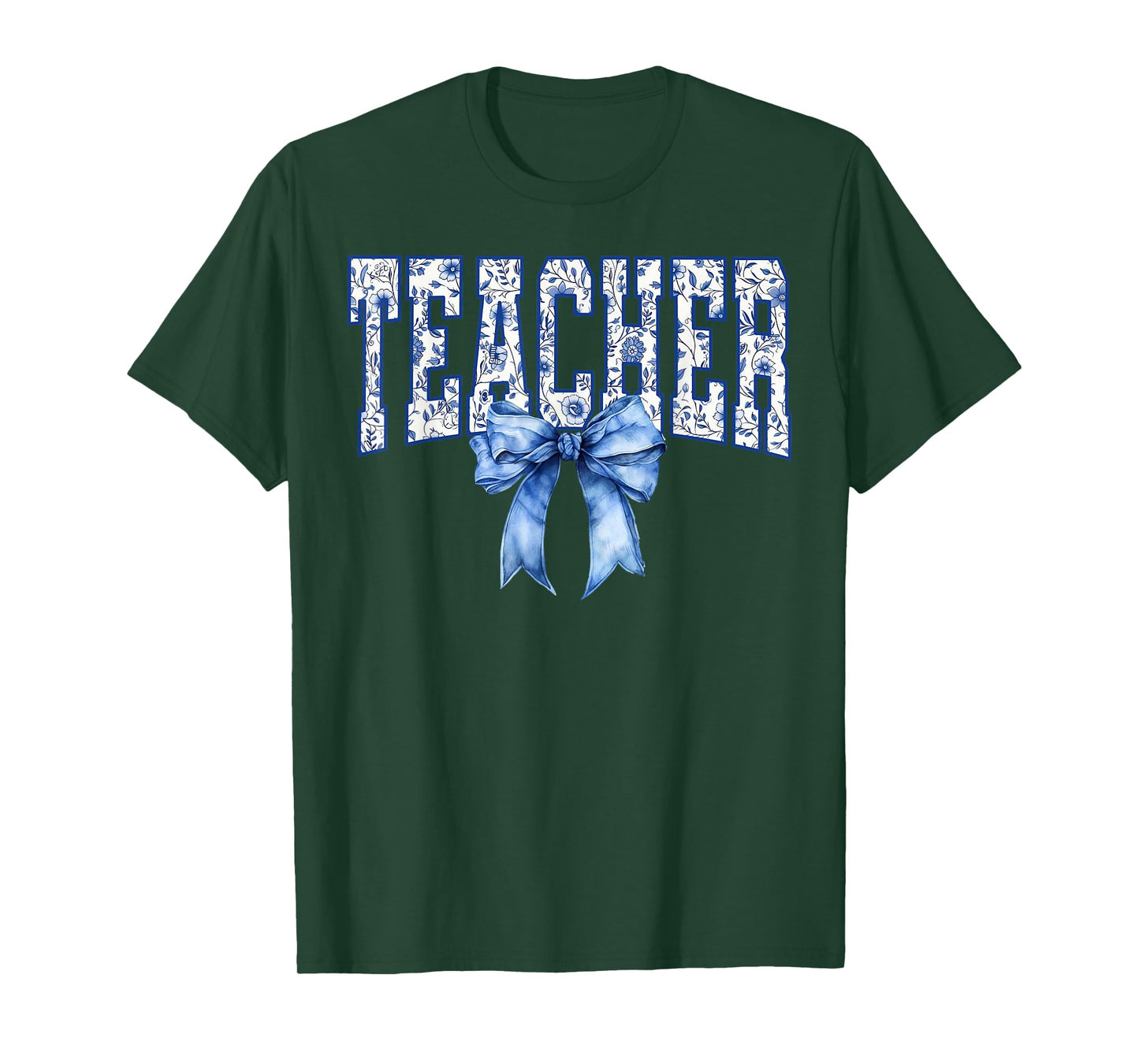 Cute Teacher Blue Coquette Bow Teacher Appreciation Womens T-Shirt