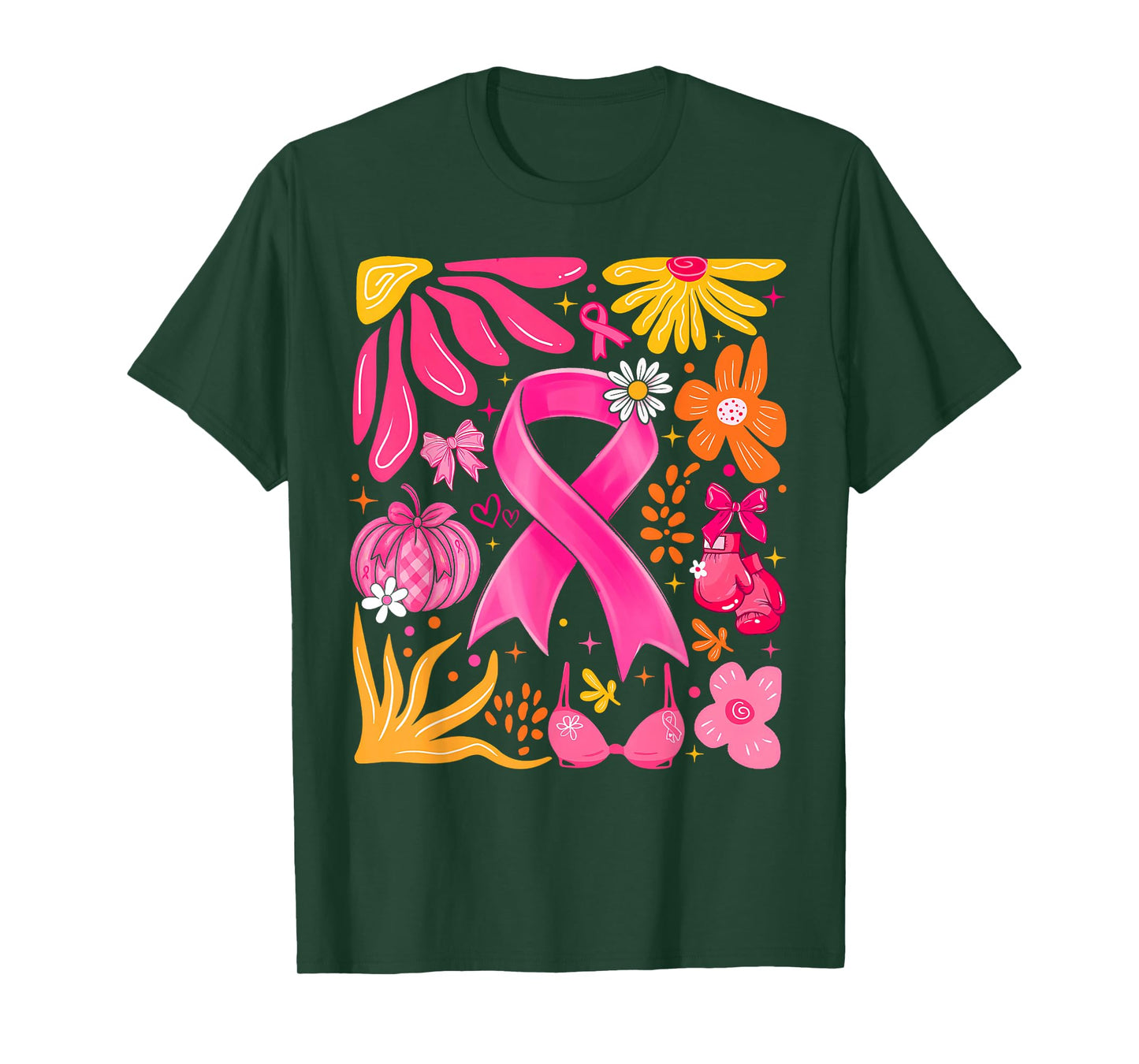 Pink Ribbon Boho Floral Breast Cancer Awareness Coquette Bow T-Shirt