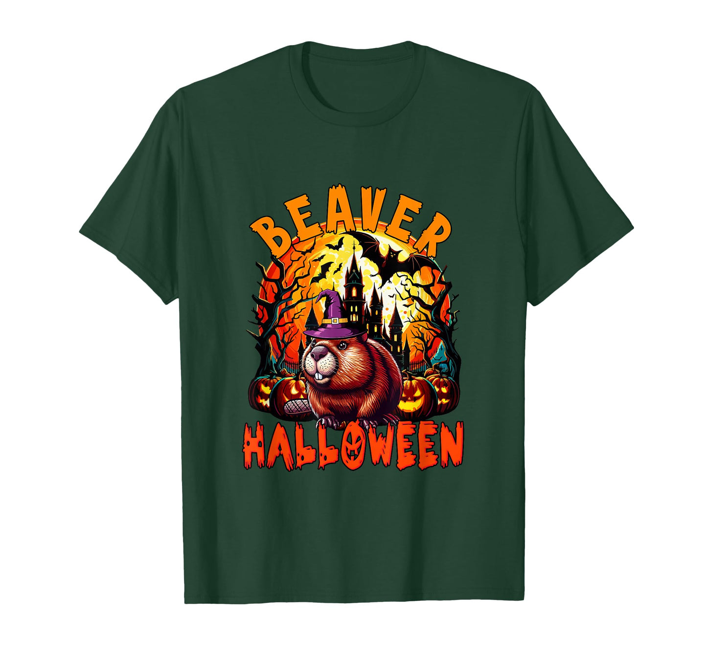Beaver Halloween Cosplay Witch Horror Carved Pumpkins T-Shirt