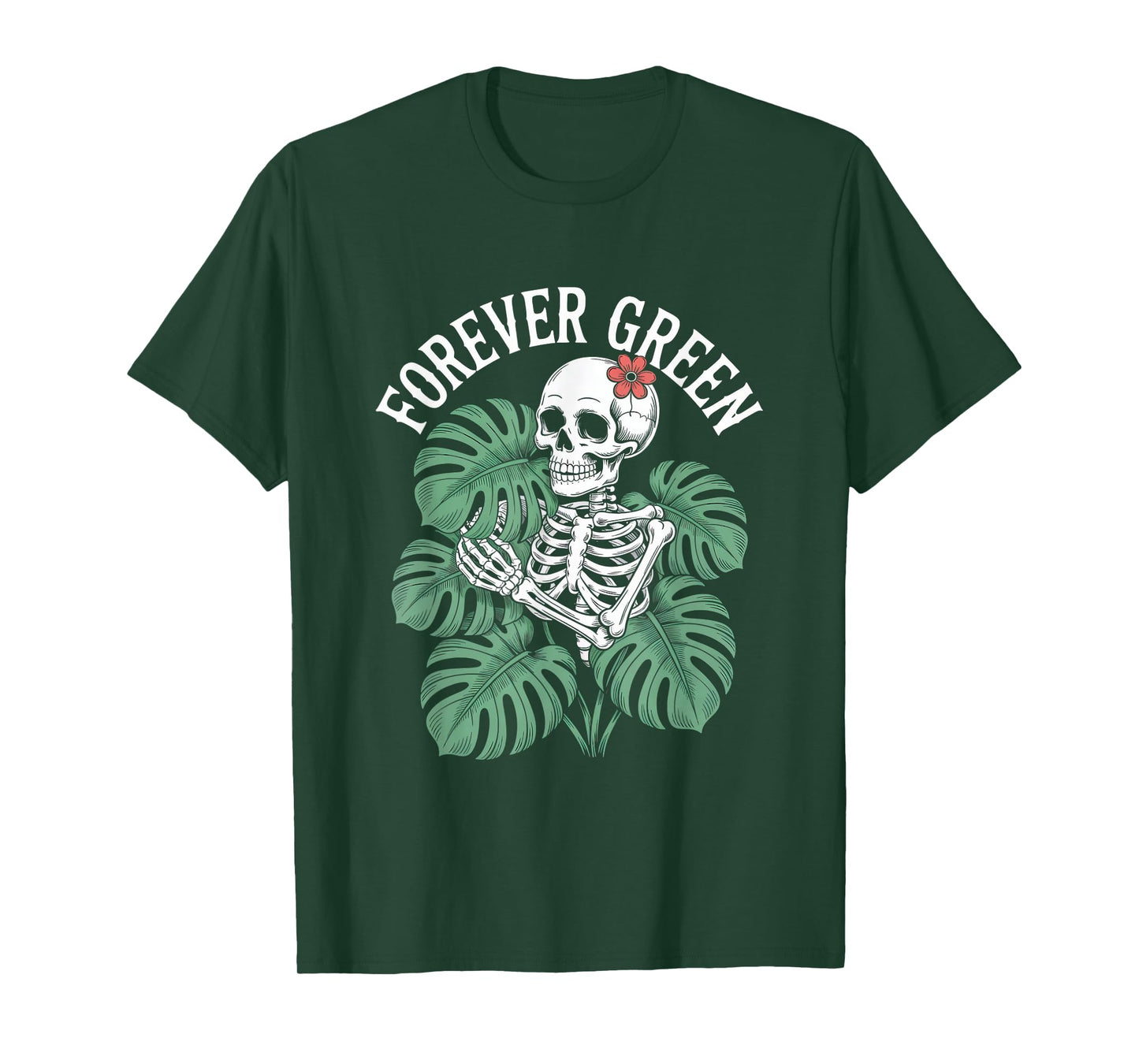 Halloween Skeleton Monstera Forever Green Botanical T-Shirt