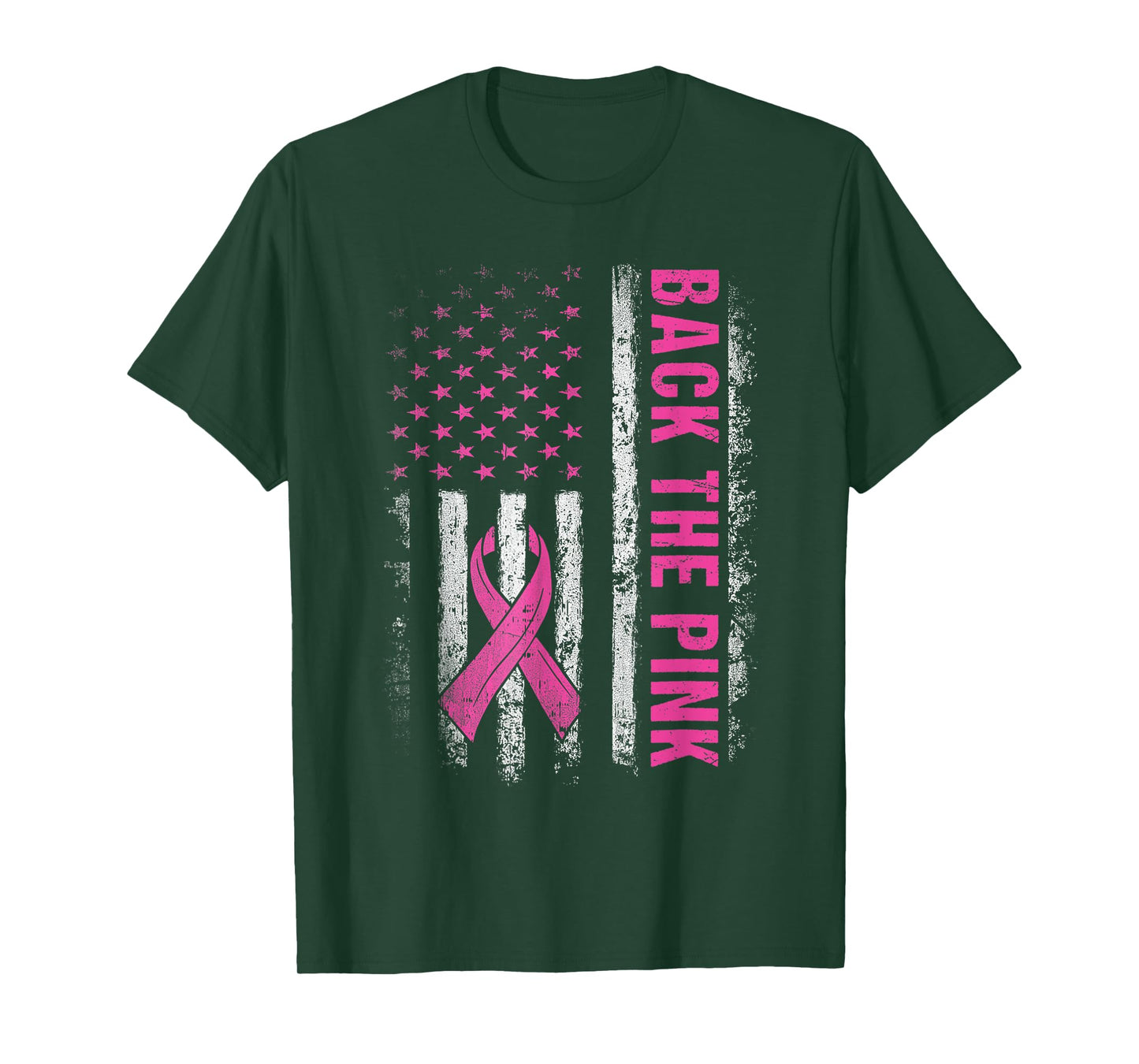 Back The Pink Ribbon American Flag Breast Cancer Awareness T-Shirt
