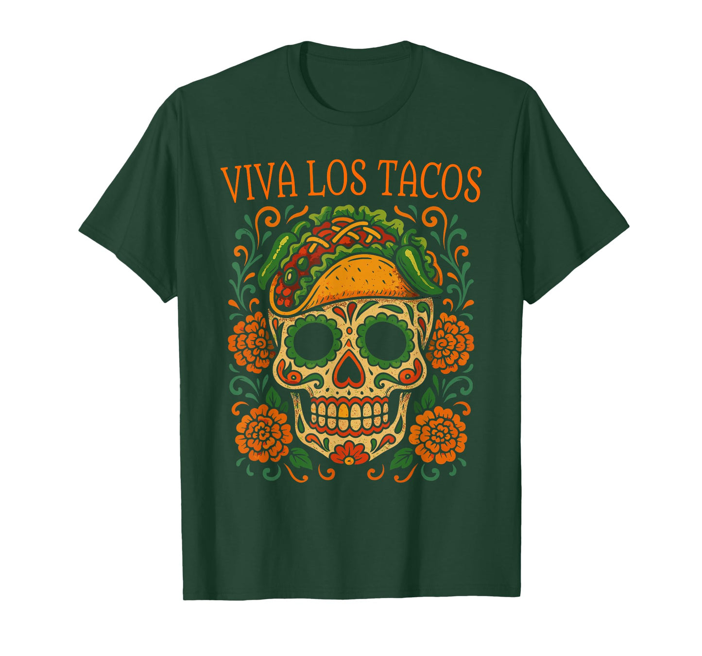 Funny Taco Skull Art Mexican Food Humor Viva Los Tacos T-Shirt