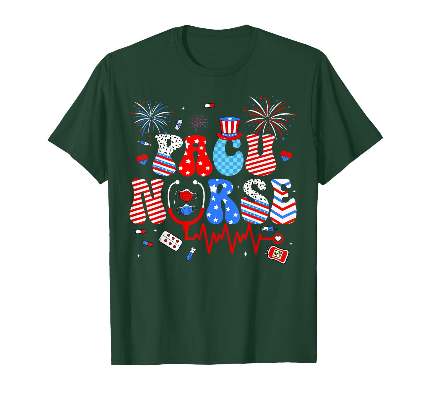Patriotic PACU Nurse Happy 4th Of July Women Girls Scrub Top T-Shirt