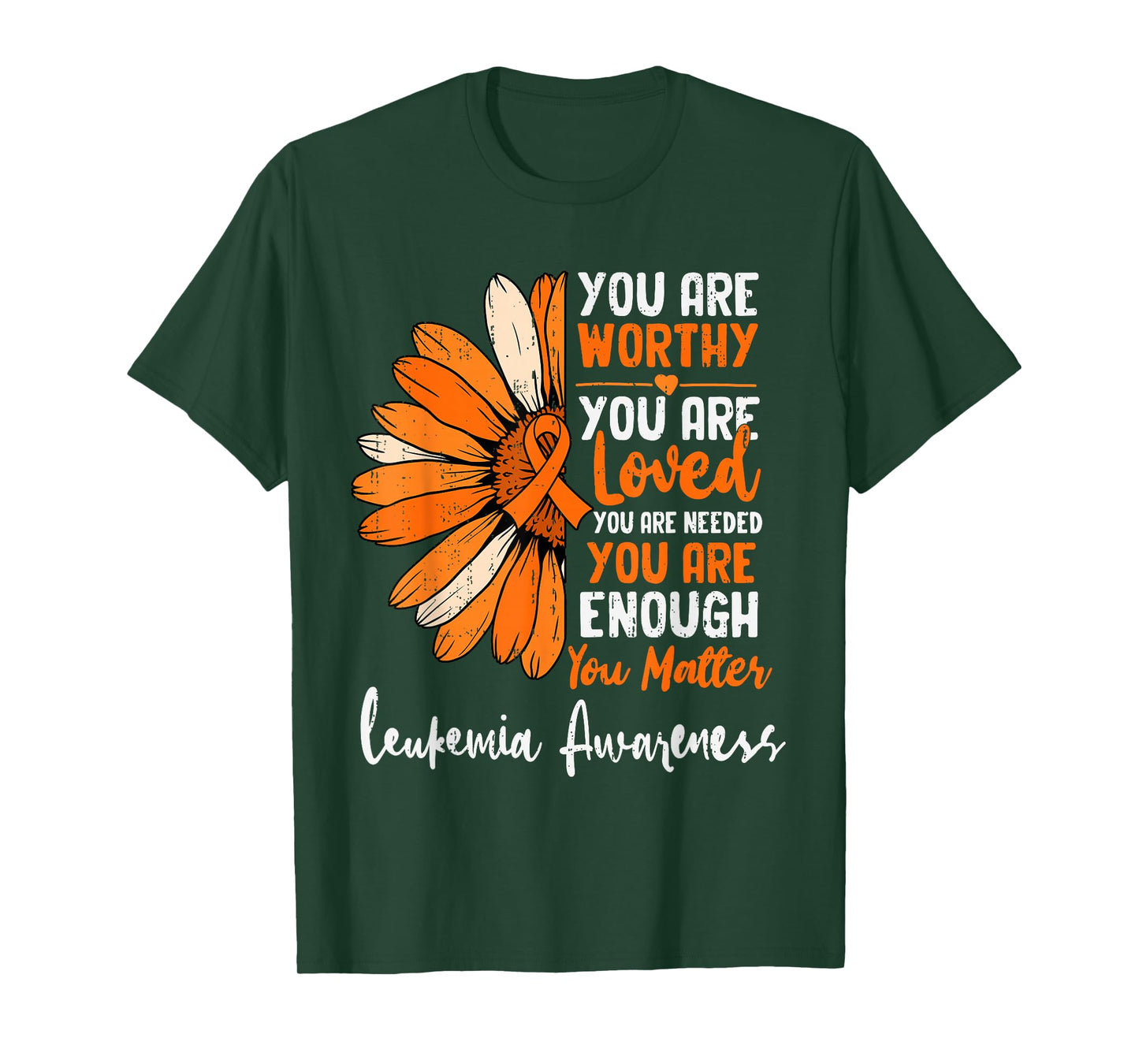 Motivational Leukemia Awareness Sunflower Ribbon Orange T-Shirt