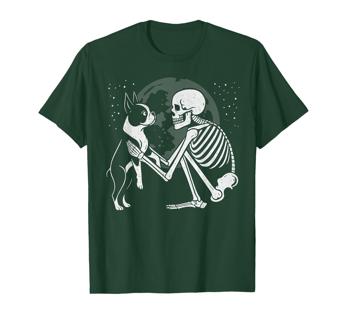 Boston Terrier Skeleton Moon Halloween Dog Lover T-Shirt